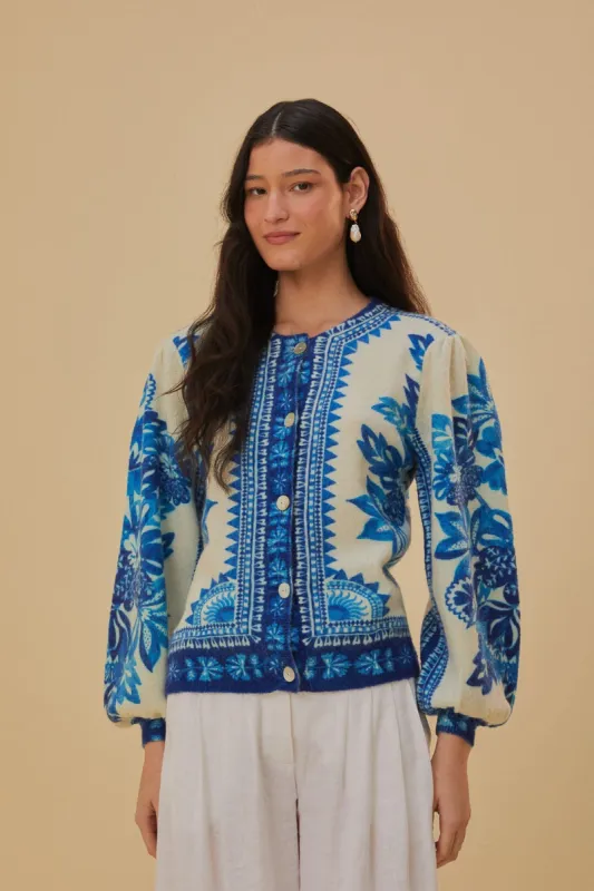 Off-White Floral Tapestry Knit Cardigan sold by FARM Rio