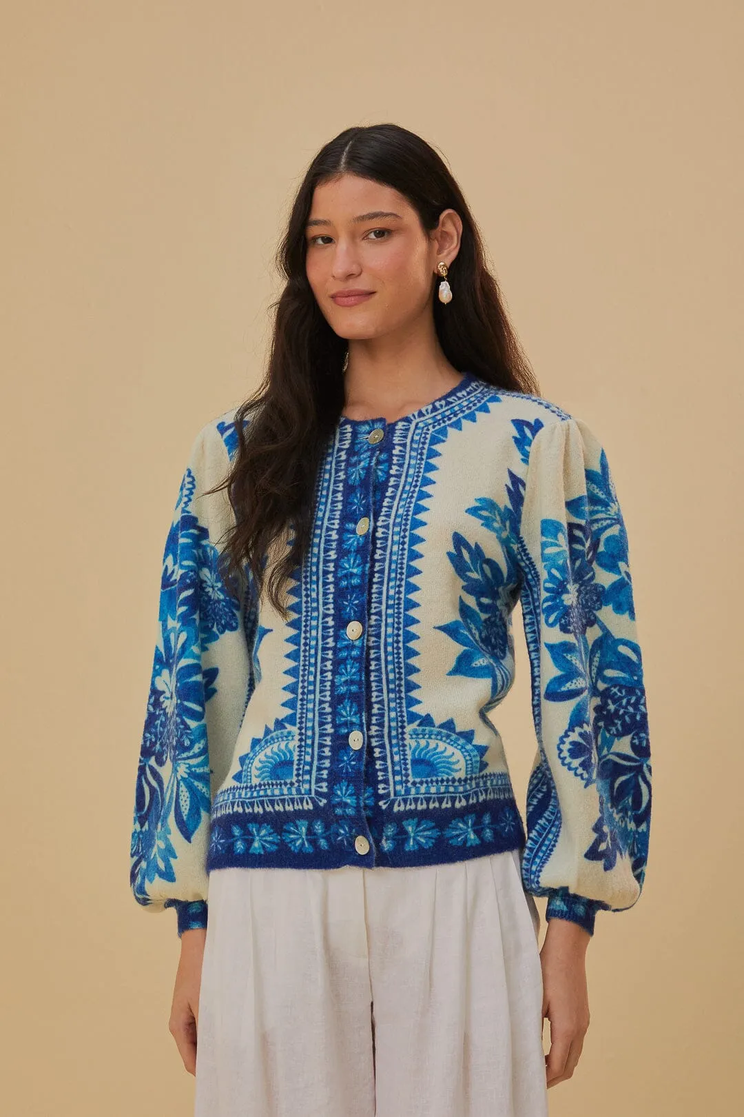 Off-White Floral Tapestry Knit Cardigan sold by FARM Rio