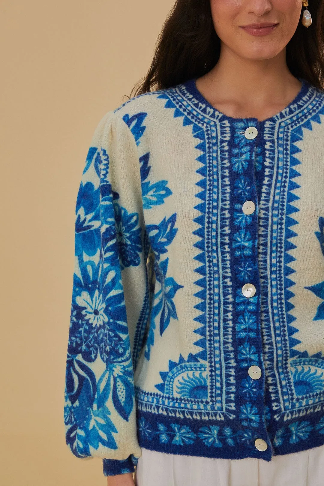 Off-White Floral Tapestry Knit Cardigan sold by FARM Rio product image thumbnail 2