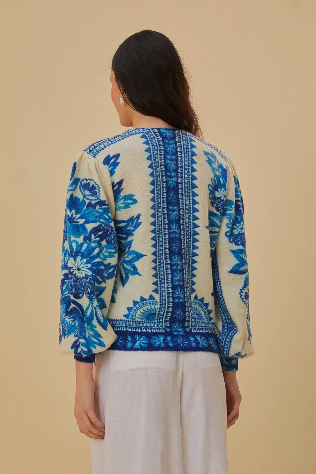 Off-White Floral Tapestry Knit Cardigan sold by FARM Rio product image thumbnail 3