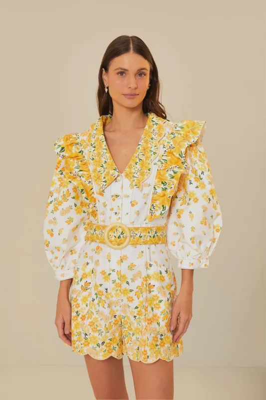 Off-White Azaleia Lapel Romper made by FARM Rio