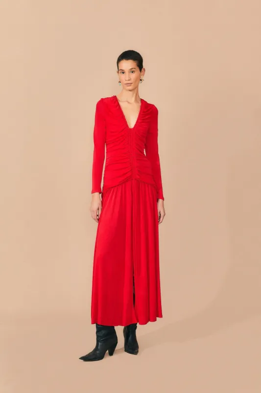Red V Neckline Long Sleeve Midi Dress sold by FARM Rio