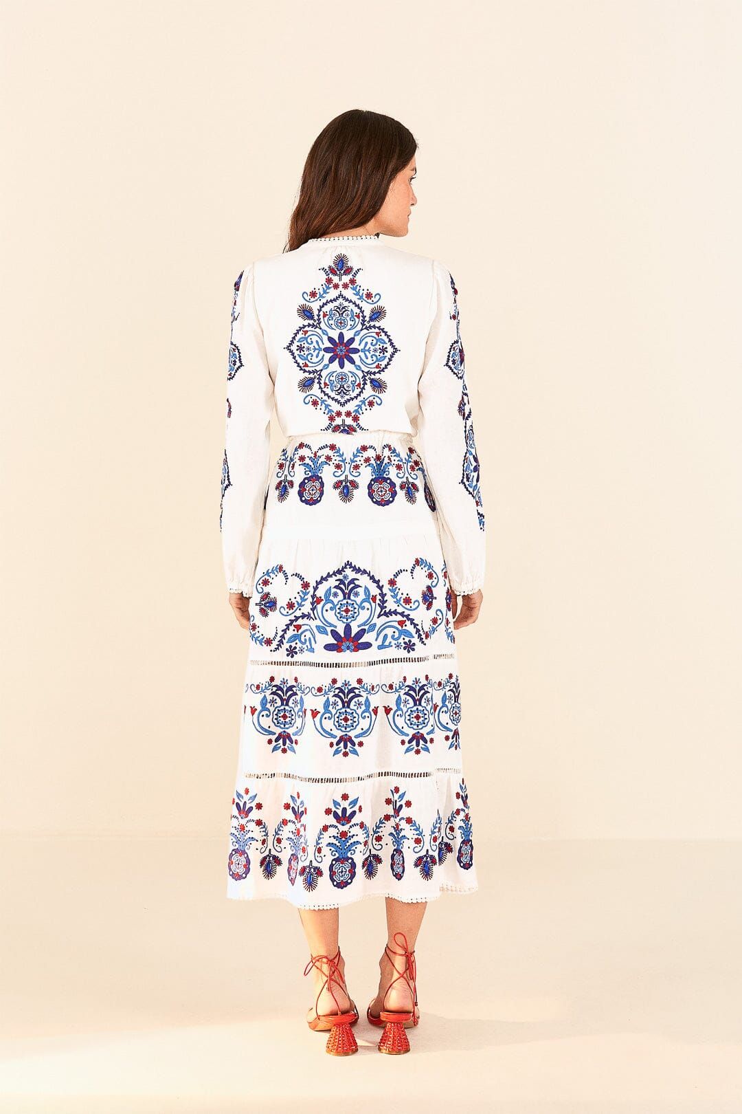 Off-White Navy Embroidered Midi Dress sold by FARM Rio product image thumbnail 4