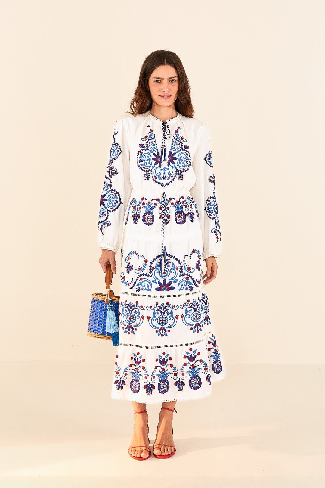 Off-White Navy Embroidered Midi Dress sold by FARM Rio product image thumbnail 2