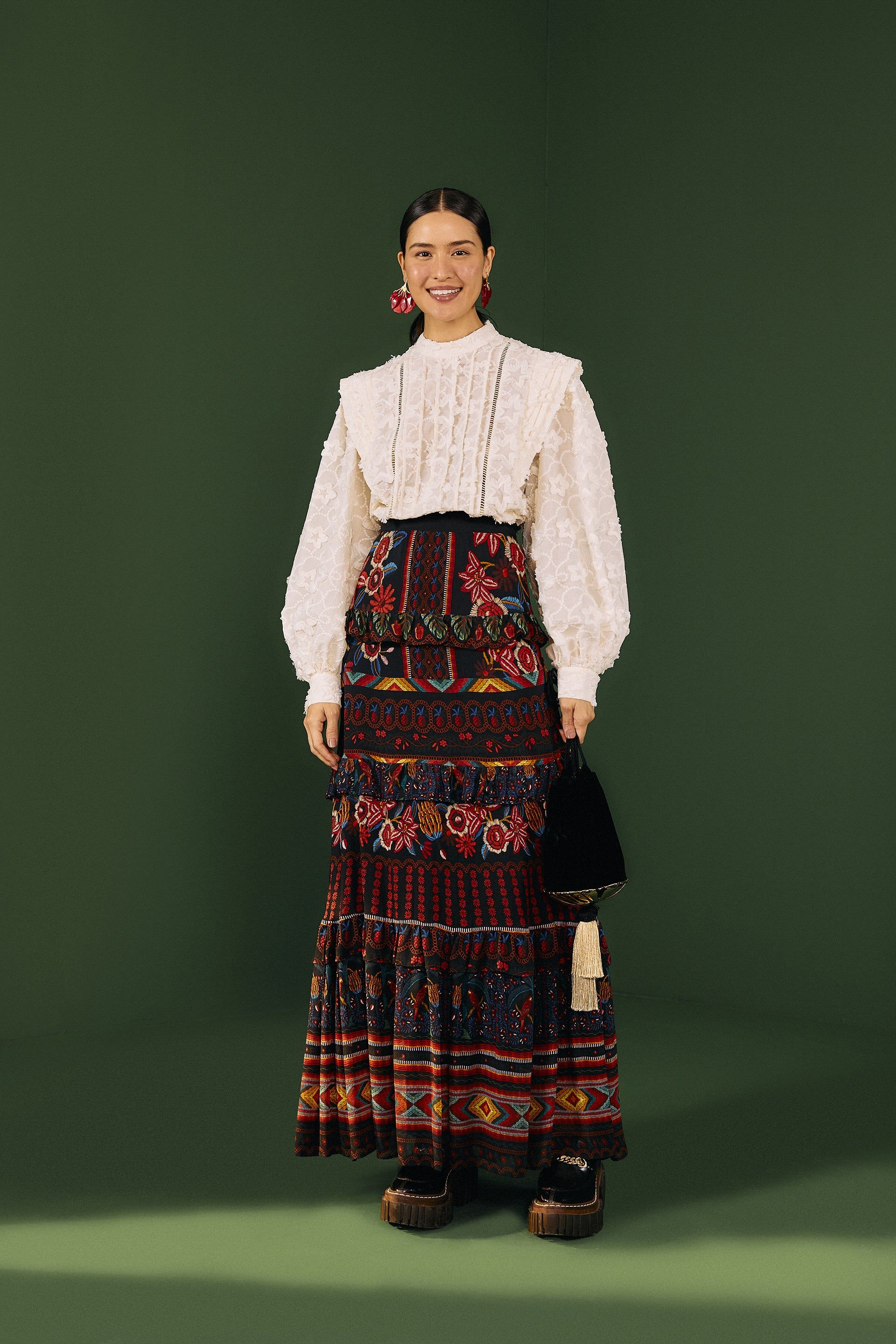 Black Fruit Paradise Maxi Skirt sold by FARM Rio