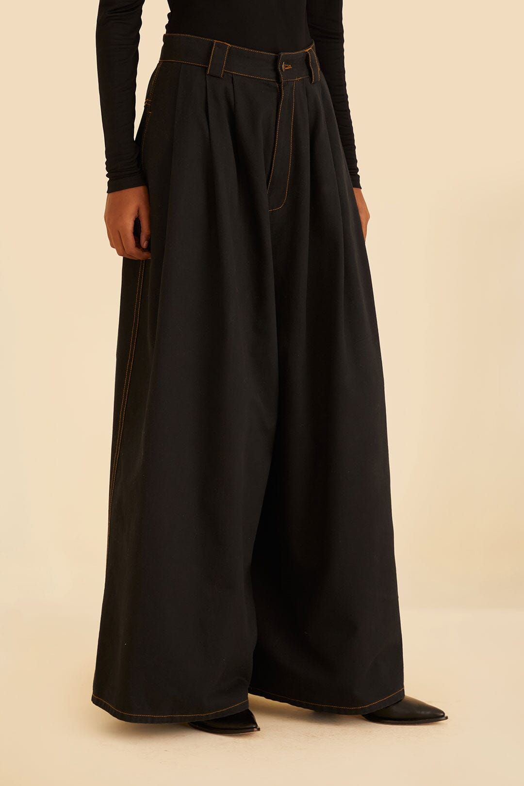 Black Canvas Maxi Pleated Pants sold by FARM Rio product image thumbnail 3