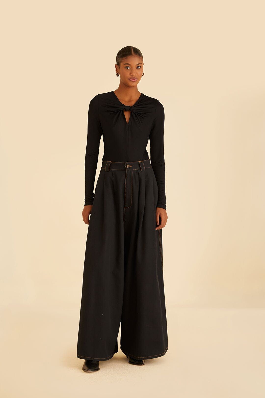 Black Canvas Maxi Pleated Pants sold by FARM Rio