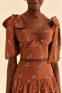 Caramel Embroidered Horses Crop Top sold by FARM Rio