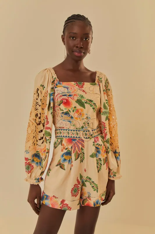 Sand Delicate Garden Lace Romper sold by FARM Rio
