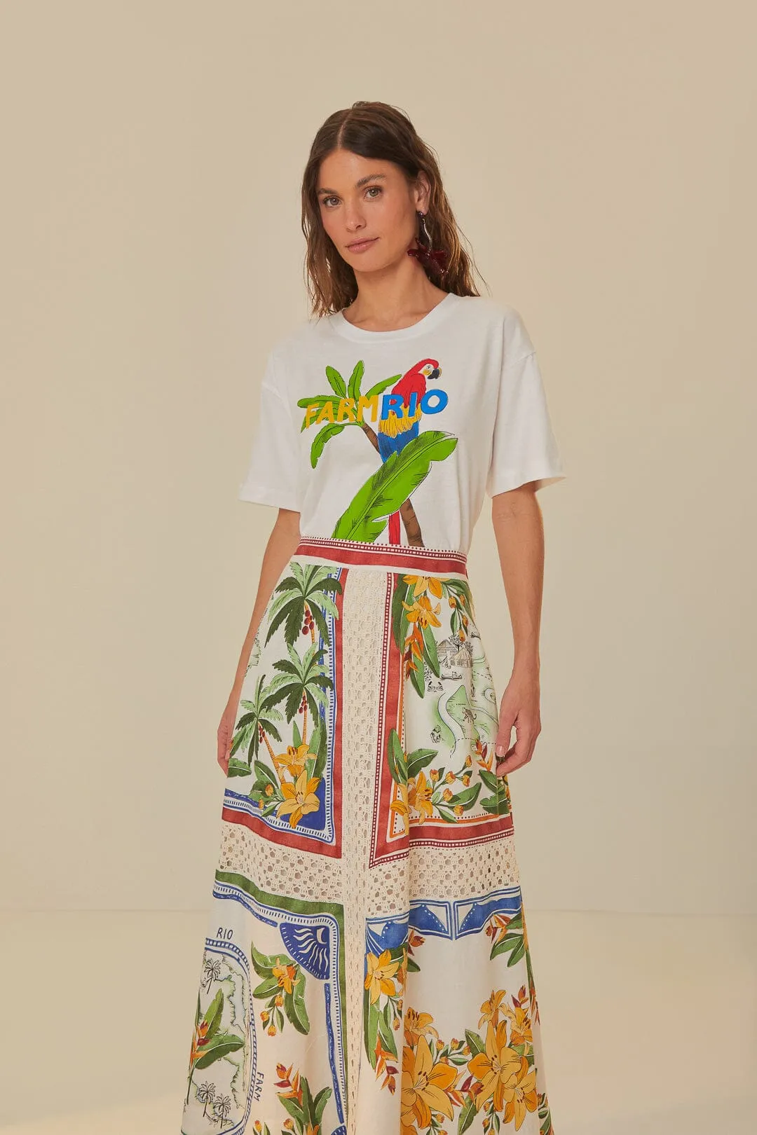 Off-White Tropical Destination LENZING™ ECOVERO™ Euroflax™ Midi Skirt sold by FARM Rio product image thumbnail 3