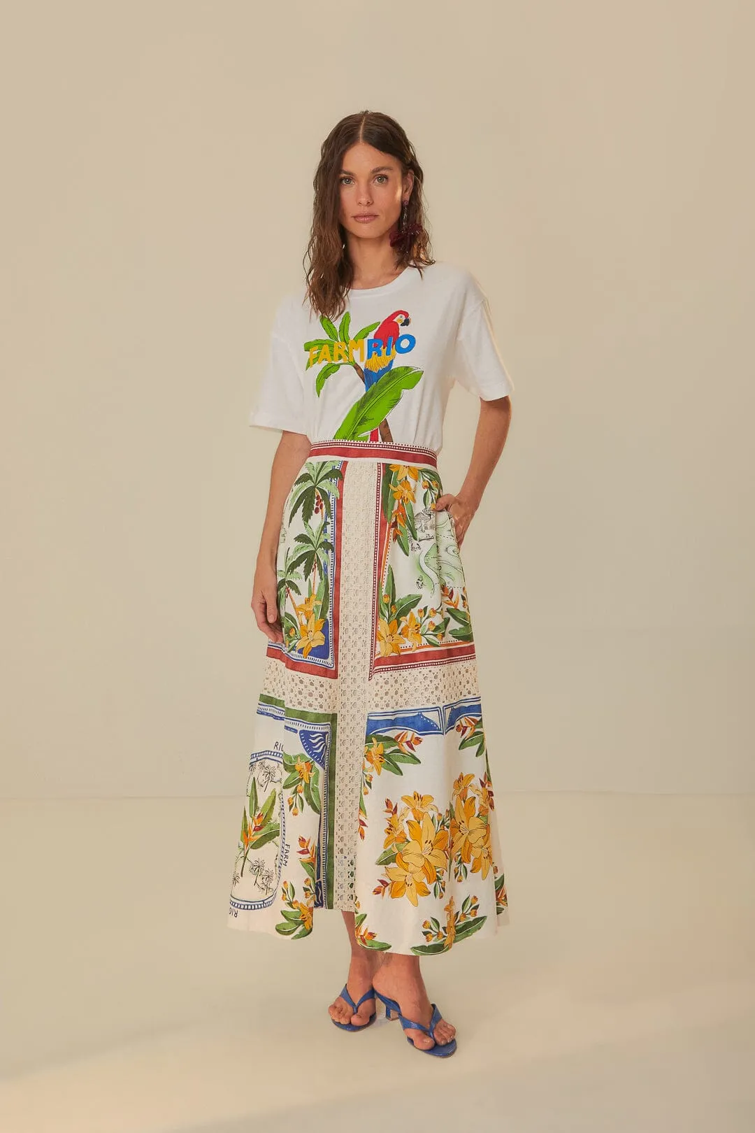 Off-White Tropical Destination LENZING™ ECOVERO™ Euroflax™ Midi Skirt sold by FARM Rio