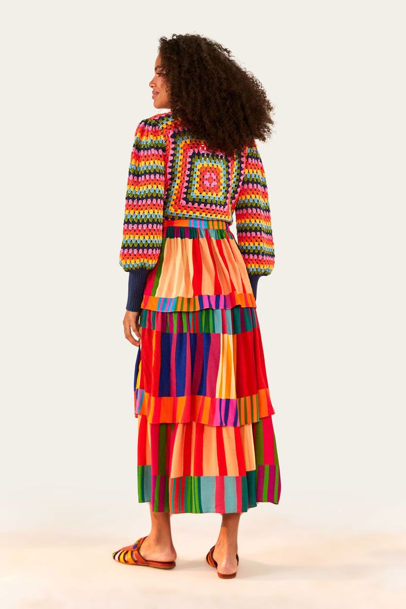 Sunset Stripes Lenzing™ Ecovero™ Viscose Midi Skirt sold by FARM Rio product image thumbnail 2