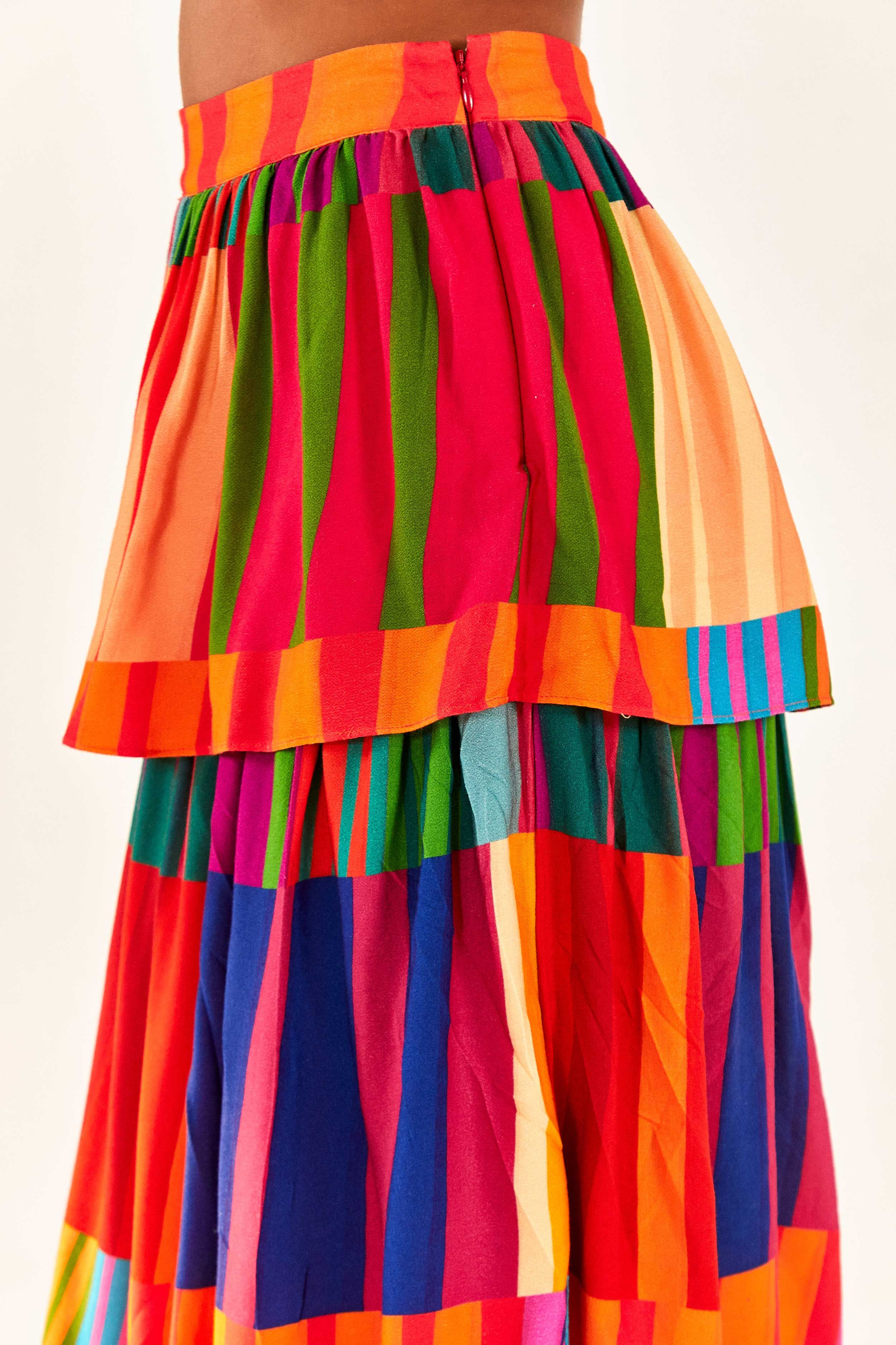 Sunset Stripes Lenzing™ Ecovero™ Viscose Midi Skirt sold by FARM Rio product image thumbnail 5