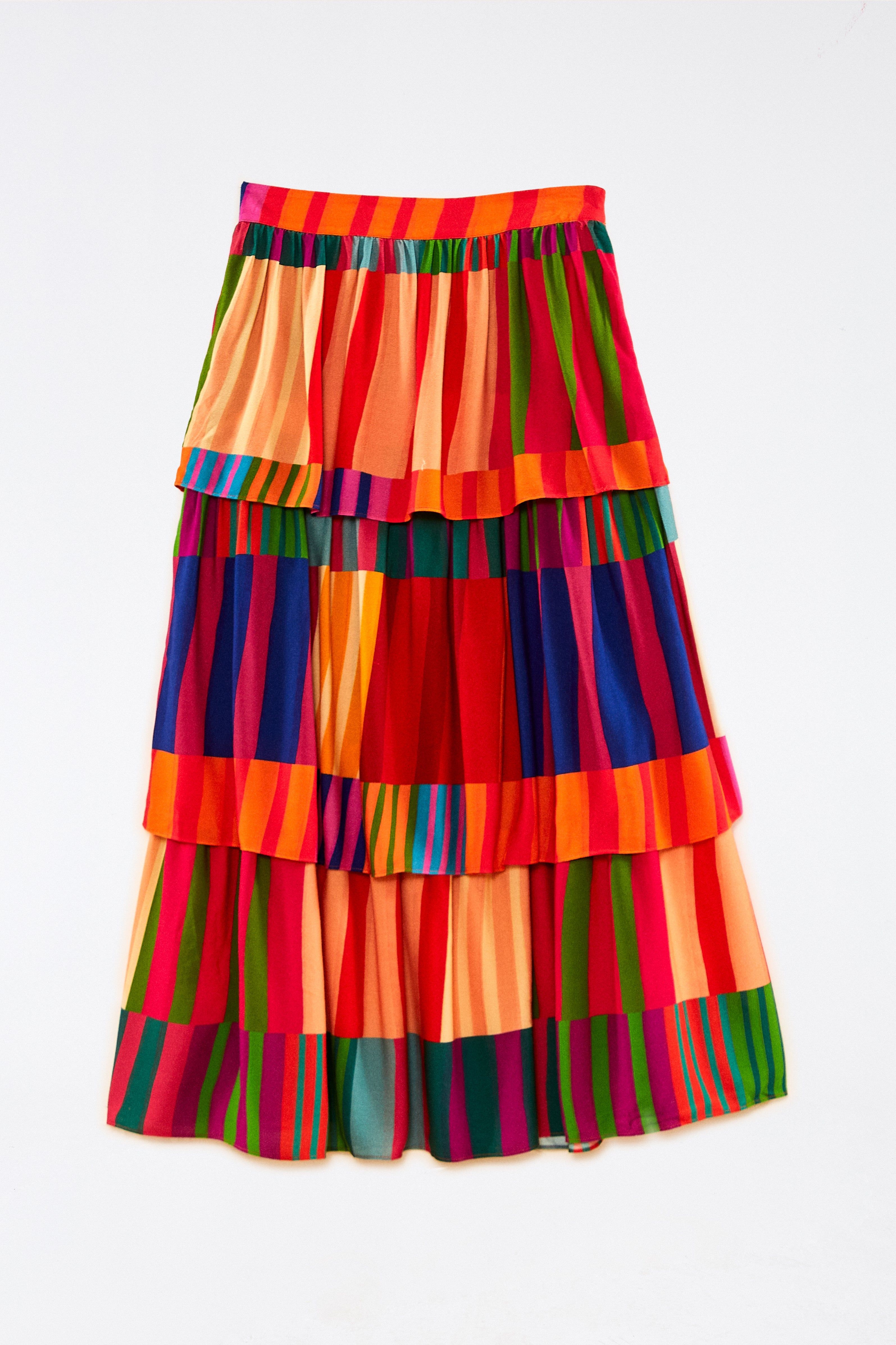 Sunset Stripes Lenzing™ Ecovero™ Viscose Midi Skirt sold by FARM Rio product image thumbnail 6