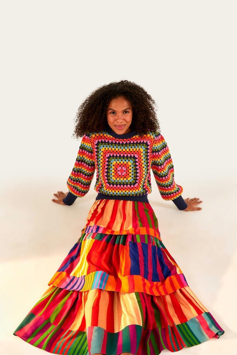 Sunset Stripes Lenzing™ Ecovero™ Viscose Midi Skirt sold by FARM Rio