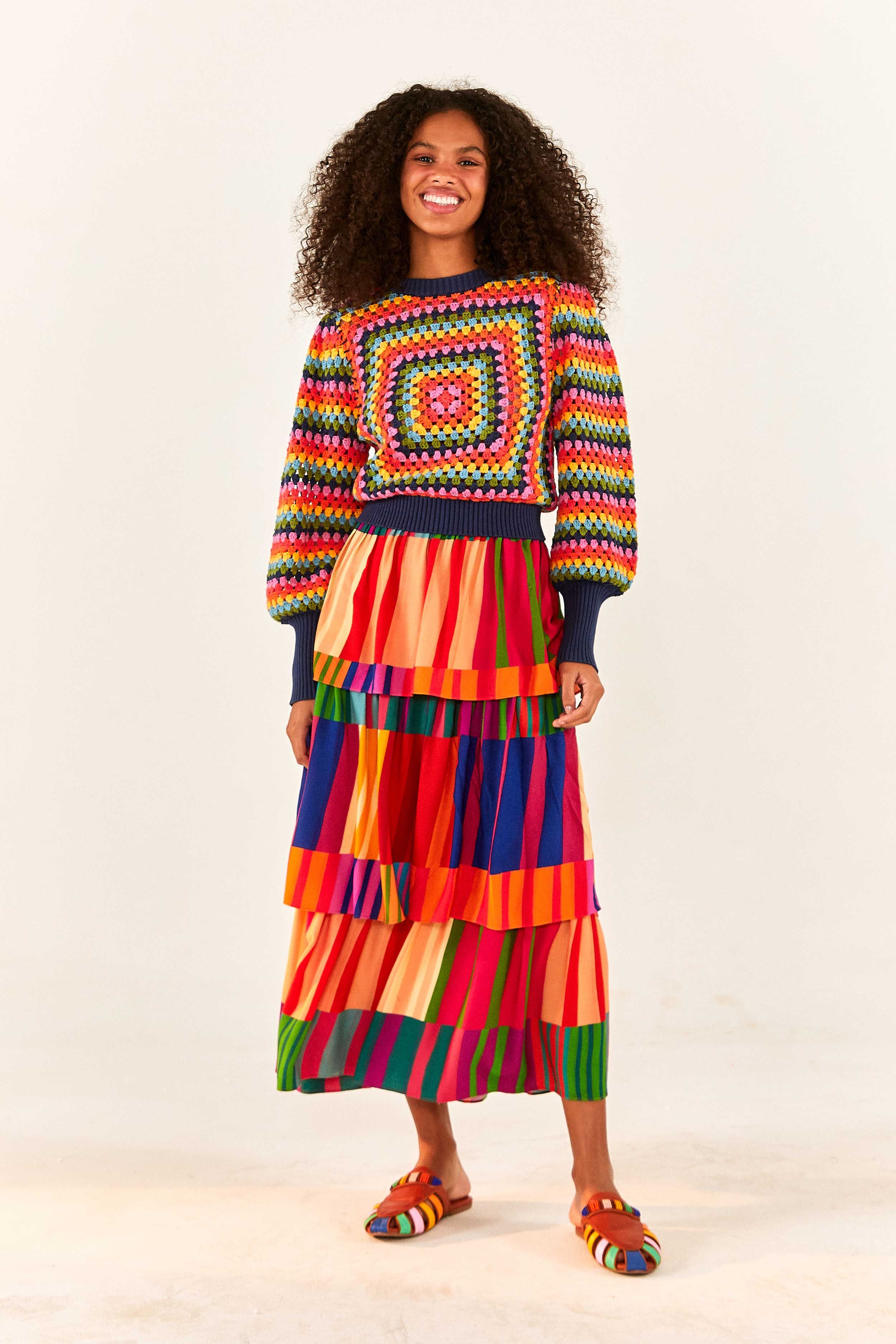 Sunset Stripes Lenzing™ Ecovero™ Viscose Midi Skirt sold by FARM Rio product image thumbnail 3