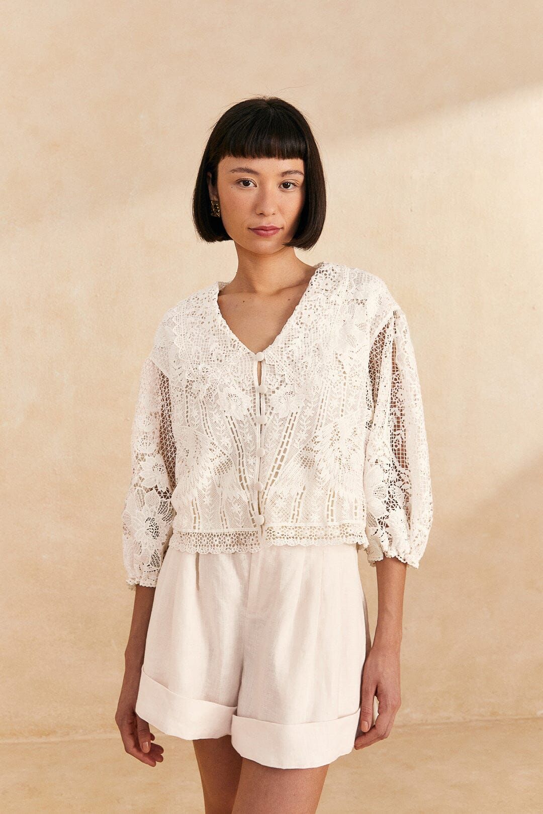 Off-White Guipure Collar Blouse sold by FARM Rio