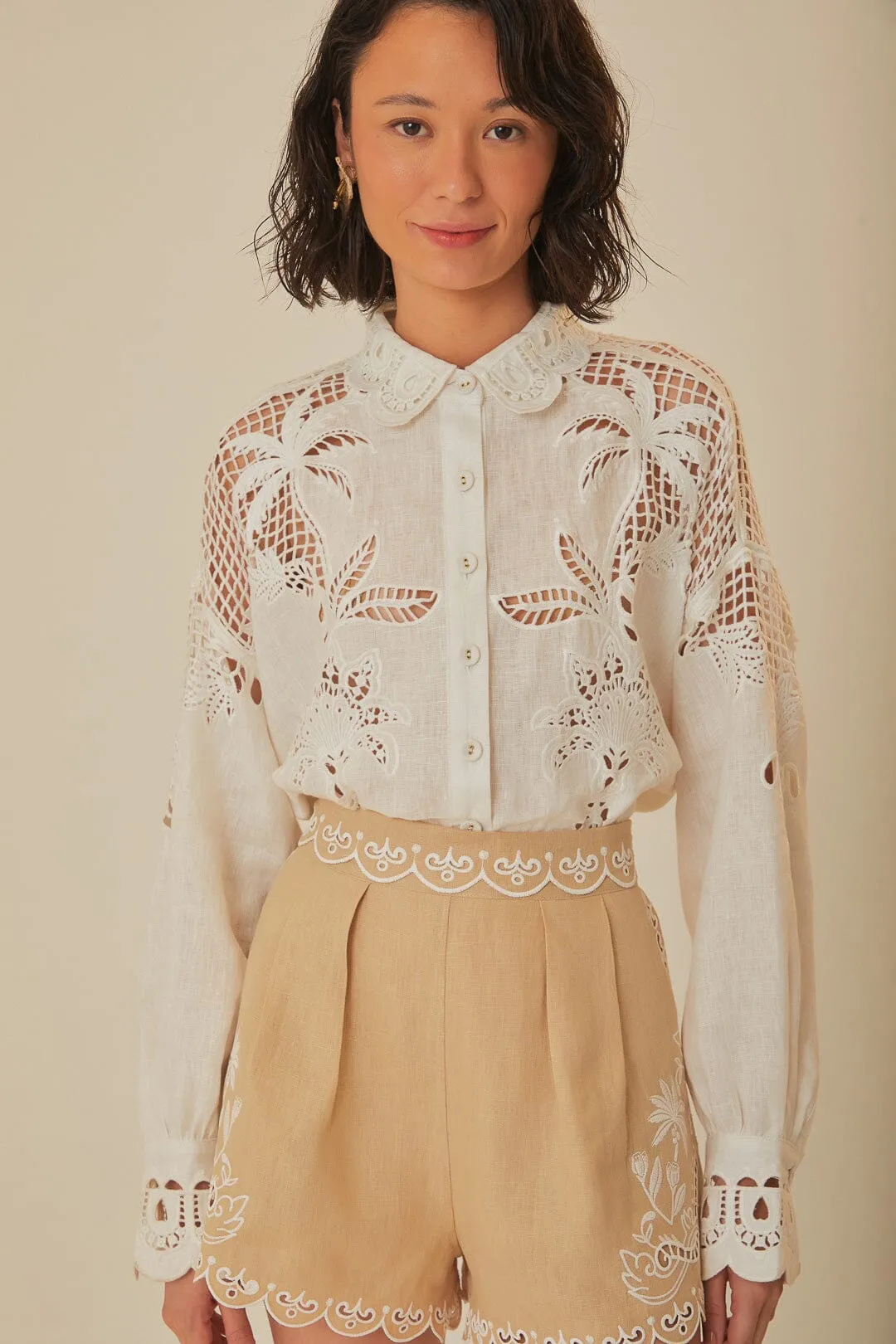 White Palms Richelieu Euroflax™ Premium Linen Shirt sold by FARM Rio