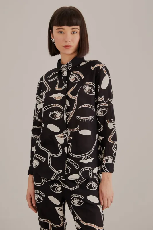 Black Richelieu Faces Shirt sold by FARM Rio