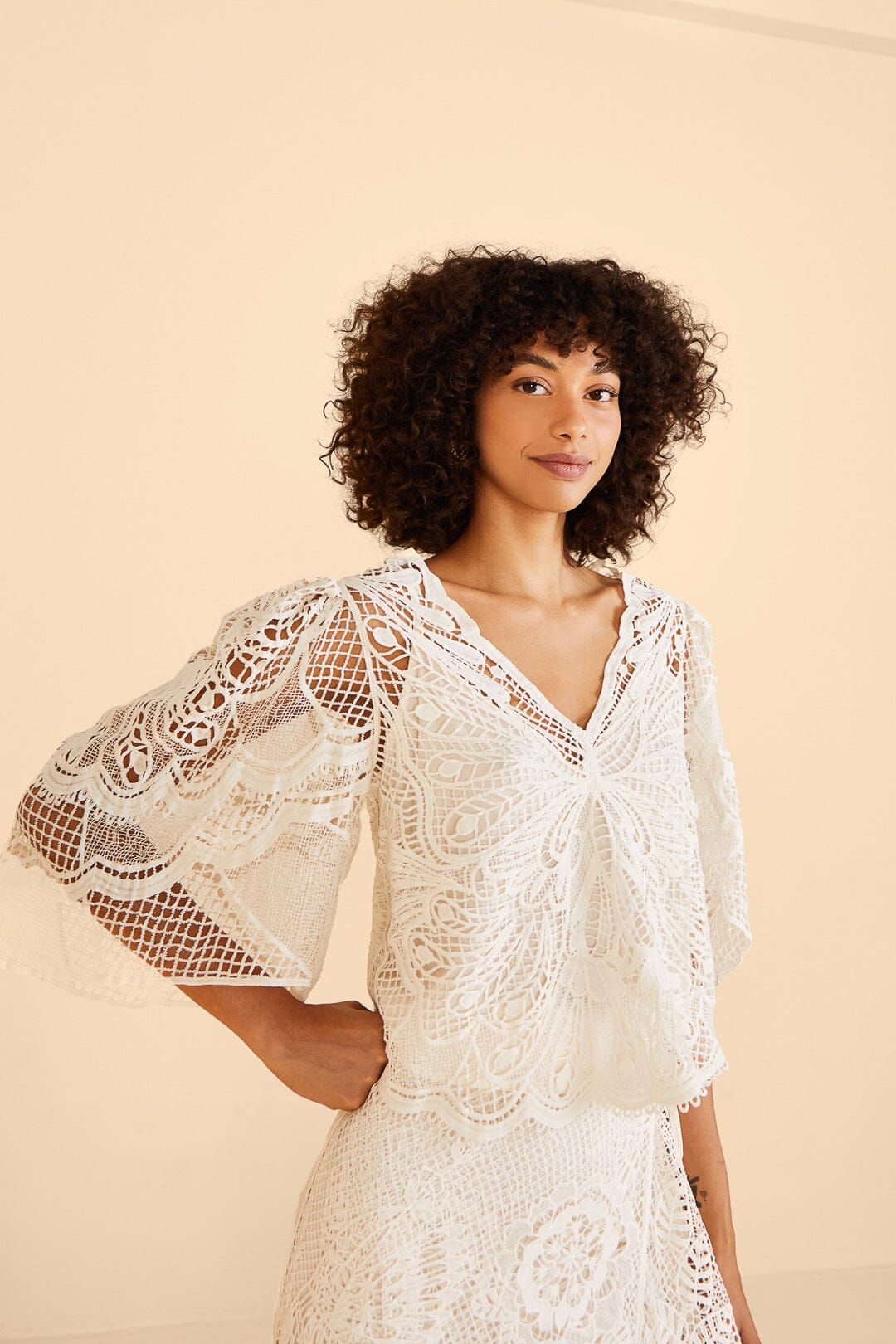 Off-White Butterfly Guipure Blouse sold by FARM Rio