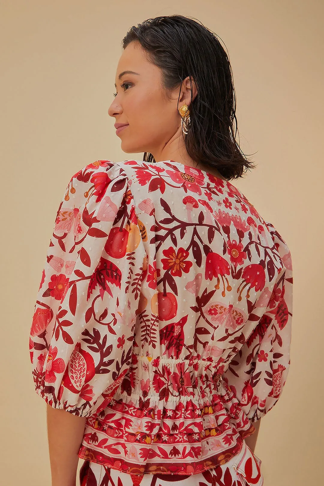 Off-White Romantic Orchard Crop Blouse sold by FARM Rio product image thumbnail 4