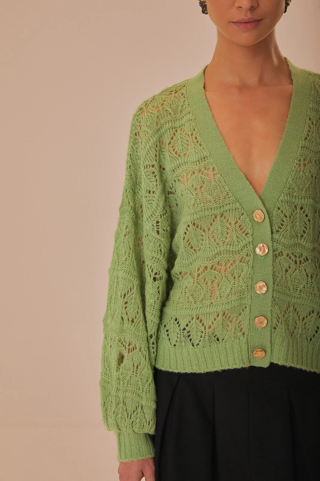 Green Textured Knit Cardigan sold by FARM Rio product image thumbnail 3