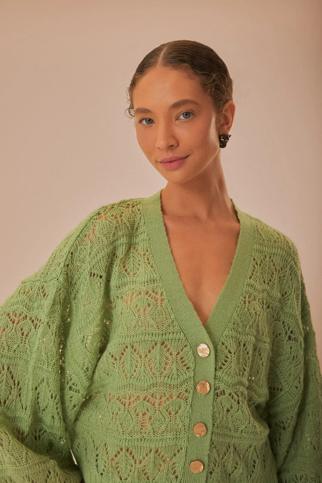 Green Textured Knit Cardigan sold by FARM Rio