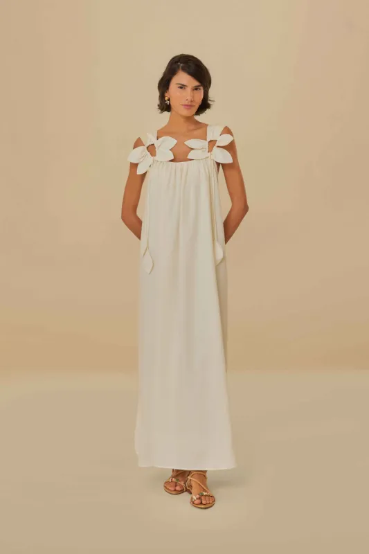 White Floral Details Lenzing™ Ecovero™ Euroflax™ Maxi Dress sold by FARM Rio