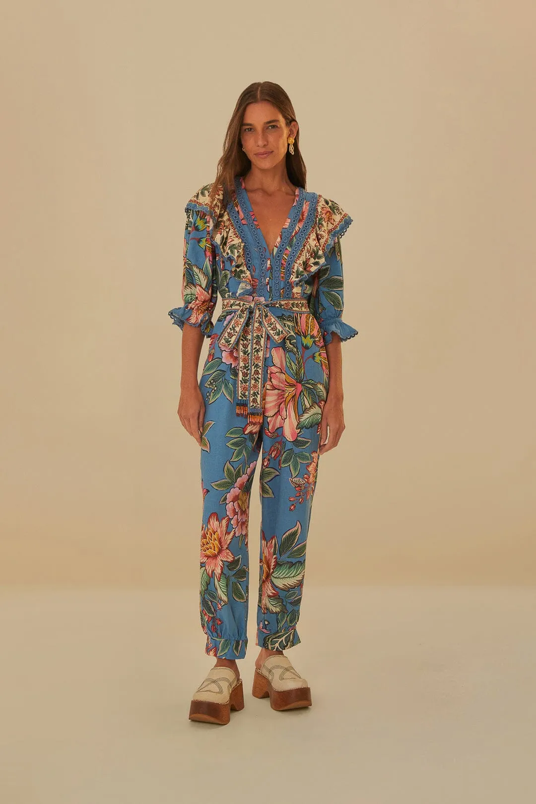 Blue Wonderful Bouquet Lenzing™ Ecovero™ Euroflax™ Jumpsuit sold by FARM Rio