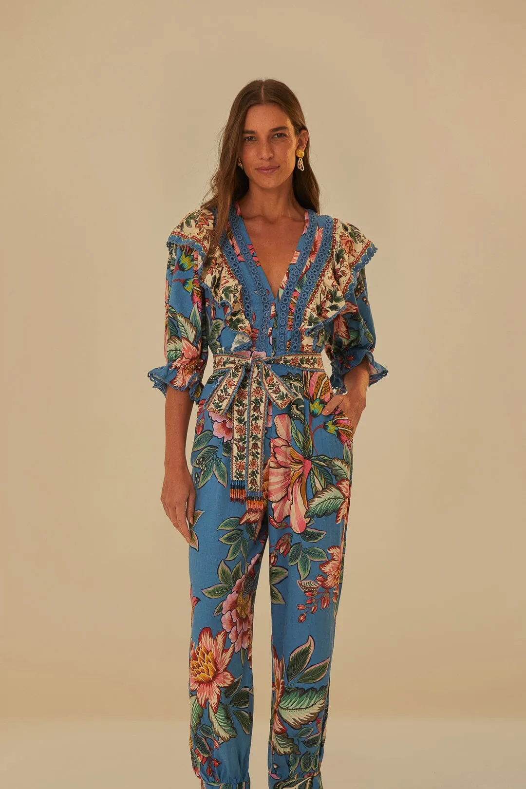 Blue Wonderful Bouquet Lenzing™ Ecovero™ Euroflax™ Jumpsuit sold by FARM Rio product image thumbnail 2