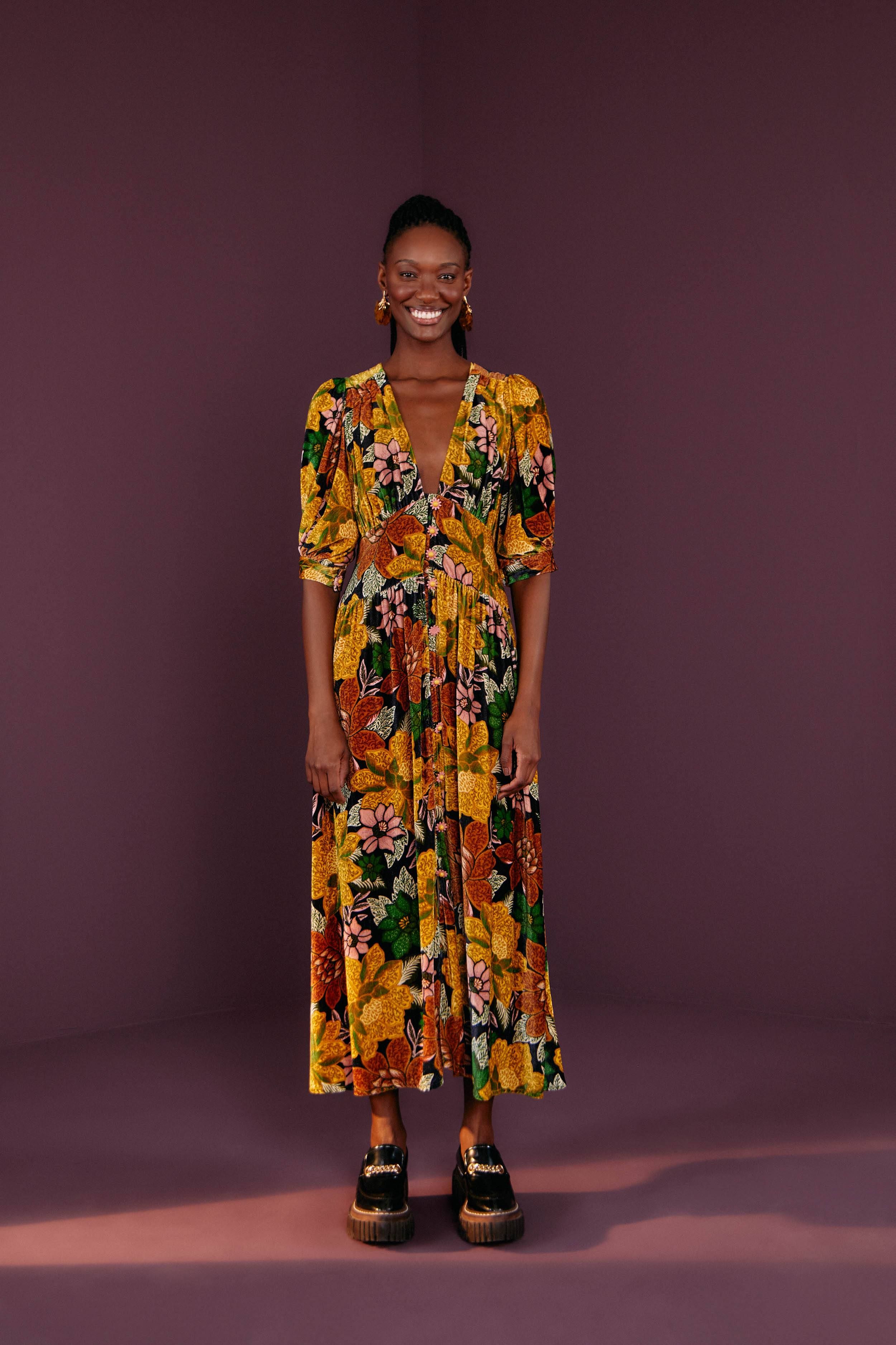 Black Garden V Neck Midi Dress sold by FARM Rio product image thumbnail 4