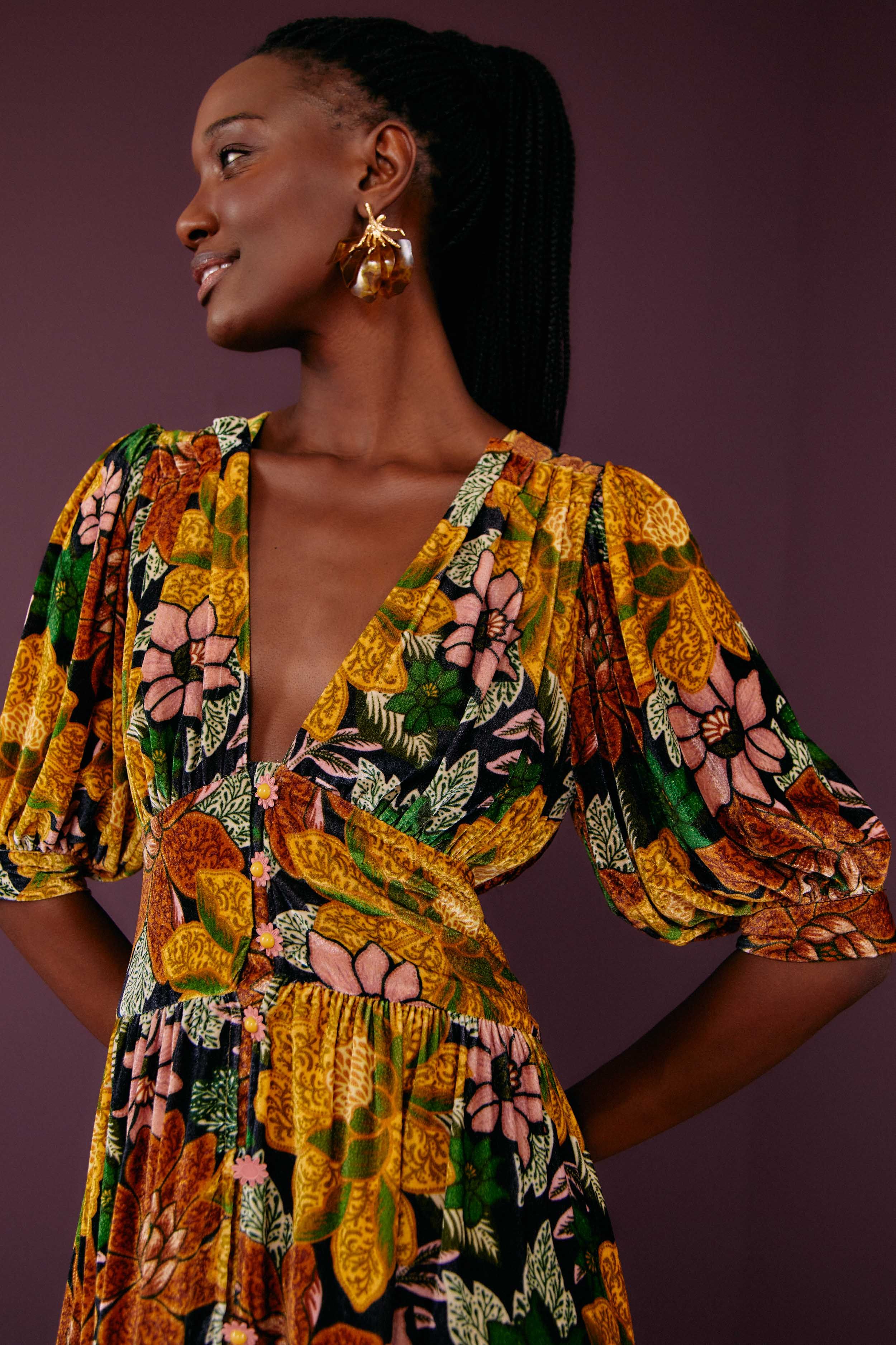 Black Garden V Neck Midi Dress sold by FARM Rio product image thumbnail 3