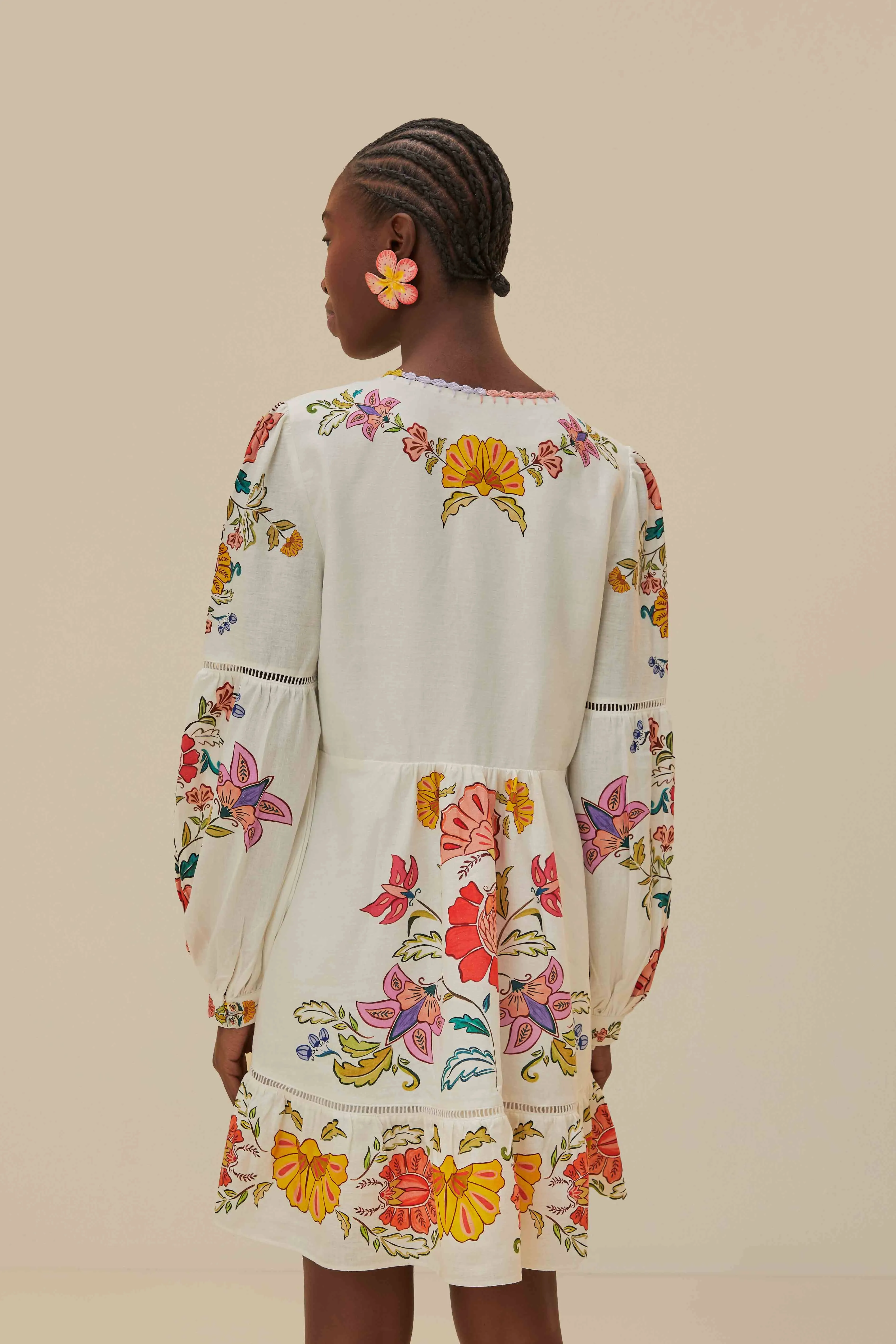 Off-White Floral Insects Mini Dress sold by FARM Rio product image thumbnail 4