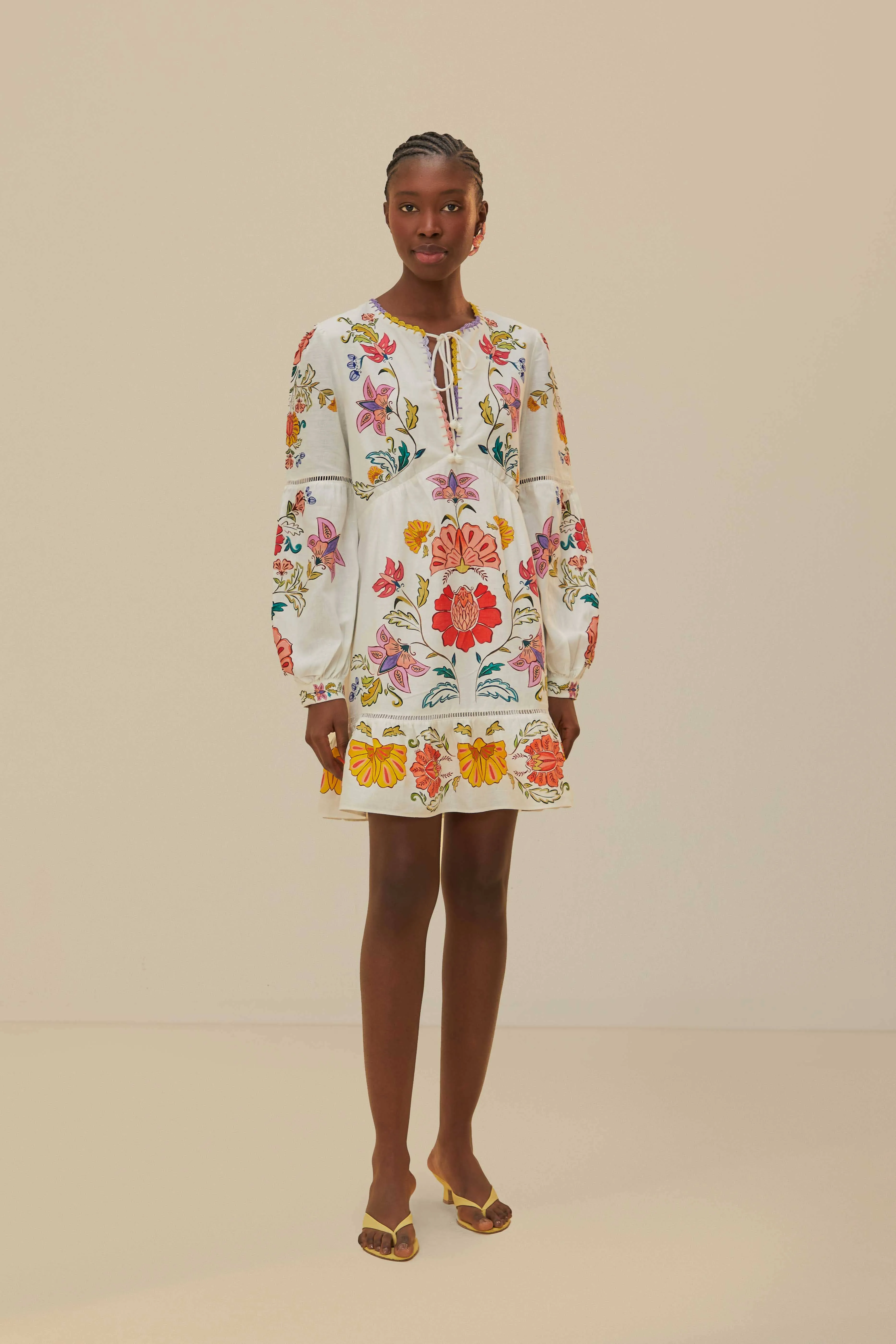 Off-White Floral Insects Mini Dress sold by FARM Rio product image thumbnail 2