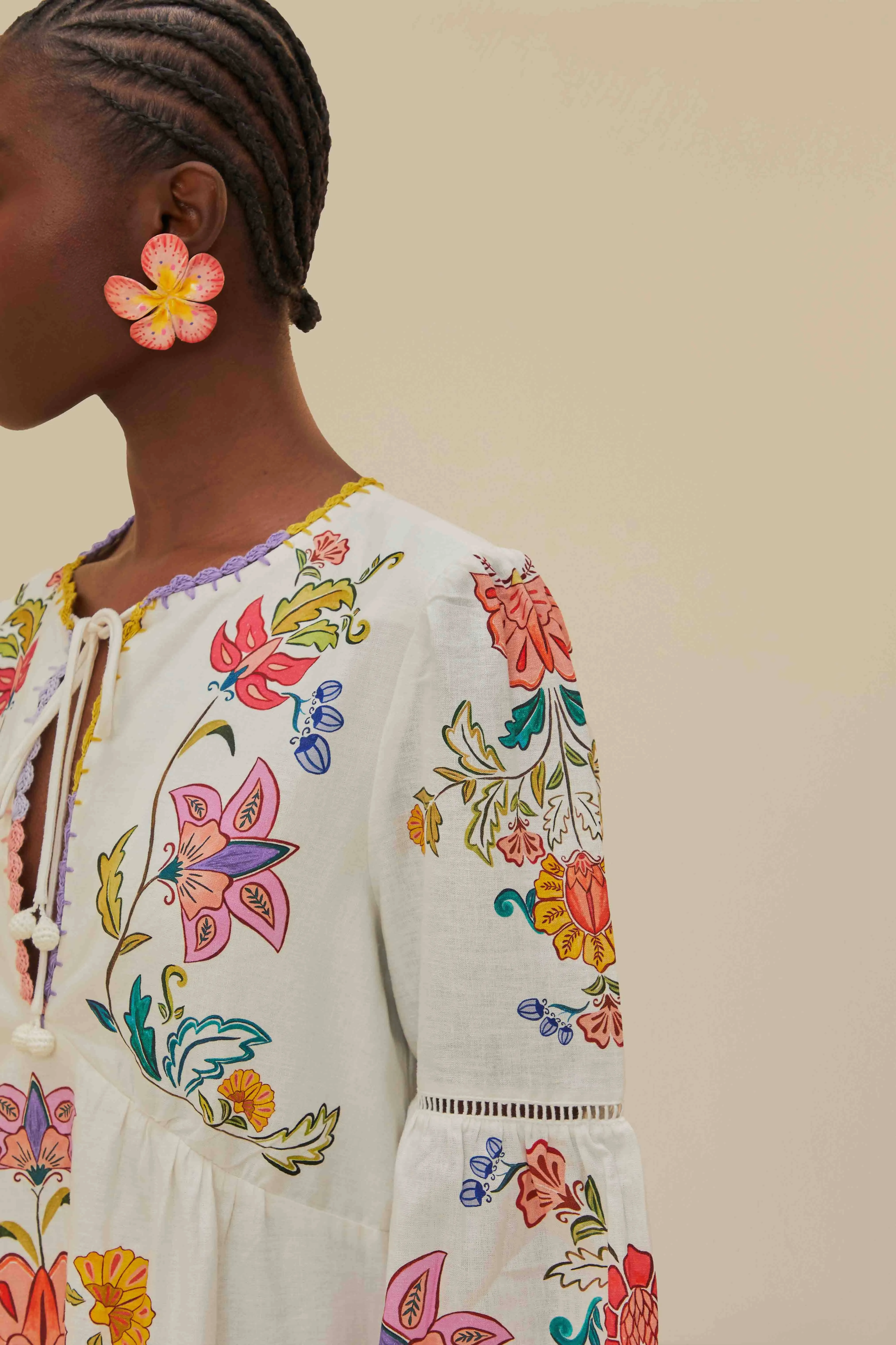 Off-White Floral Insects Mini Dress sold by FARM Rio product image thumbnail 3