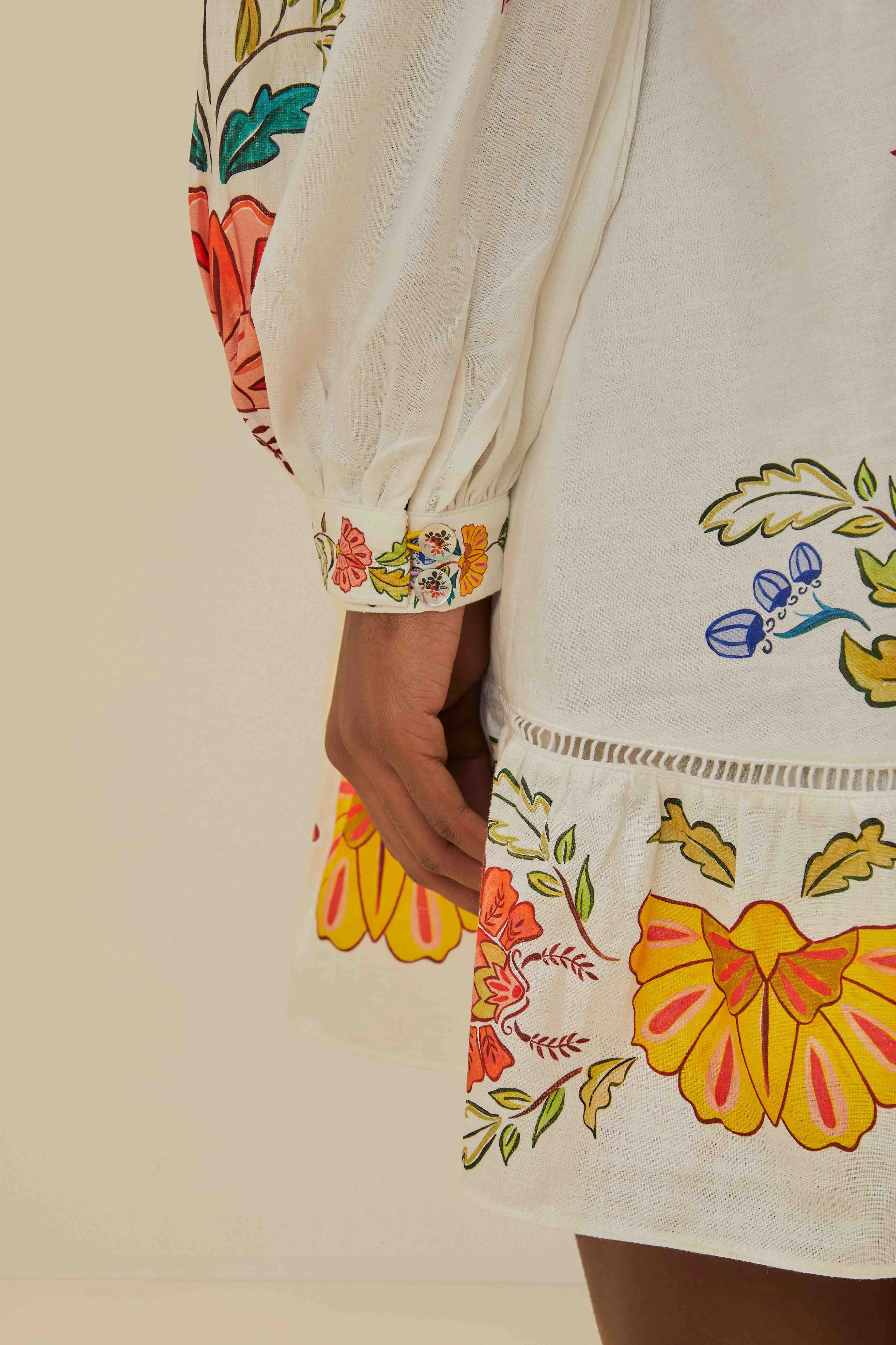 Off-White Floral Insects Mini Dress sold by FARM Rio product image thumbnail 5