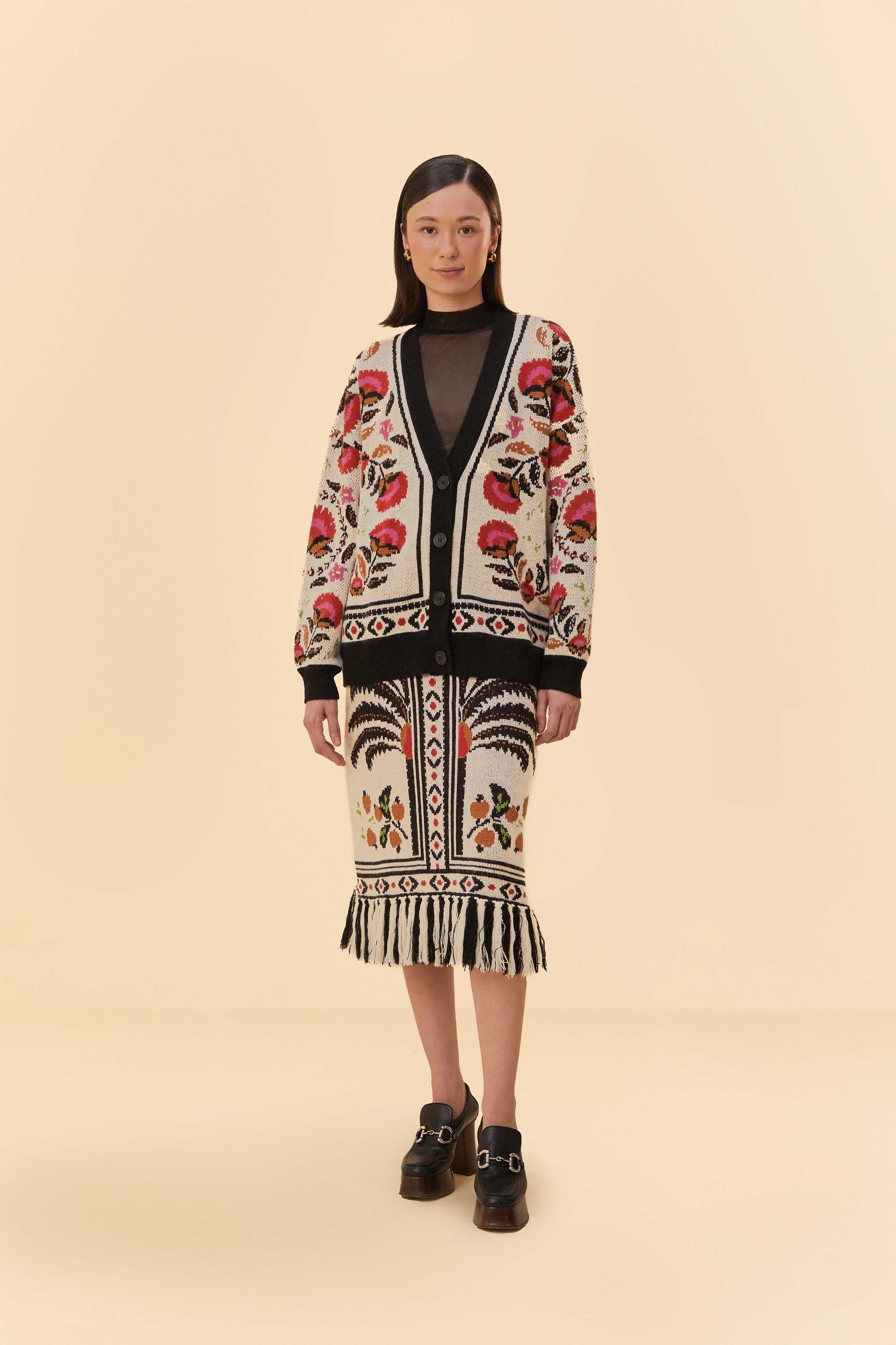 Sand Palms Paradise Knit Fringe Midi Skirt sold by FARM Rio