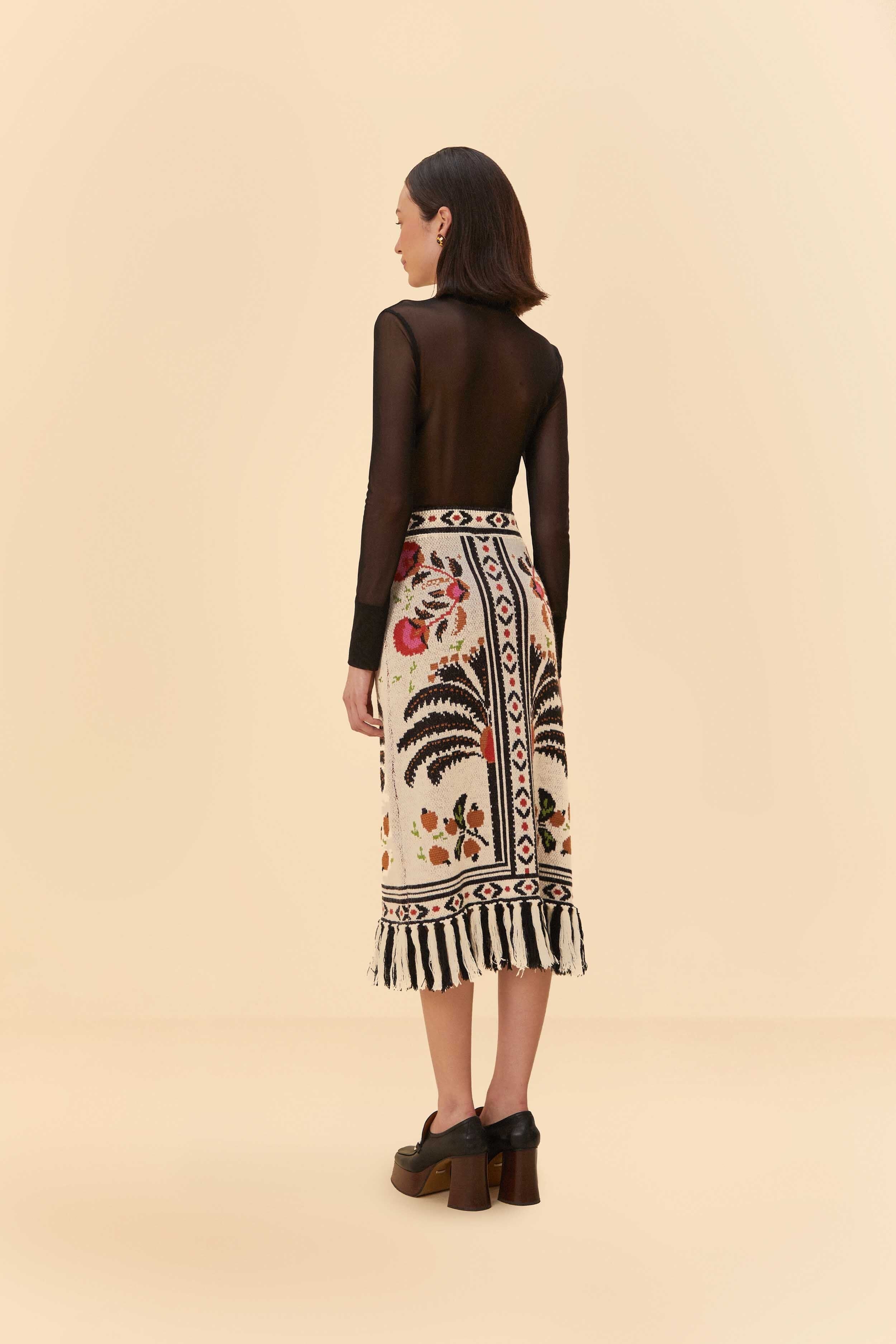 Sand Palms Paradise Knit Fringe Midi Skirt sold by FARM Rio product image thumbnail 4