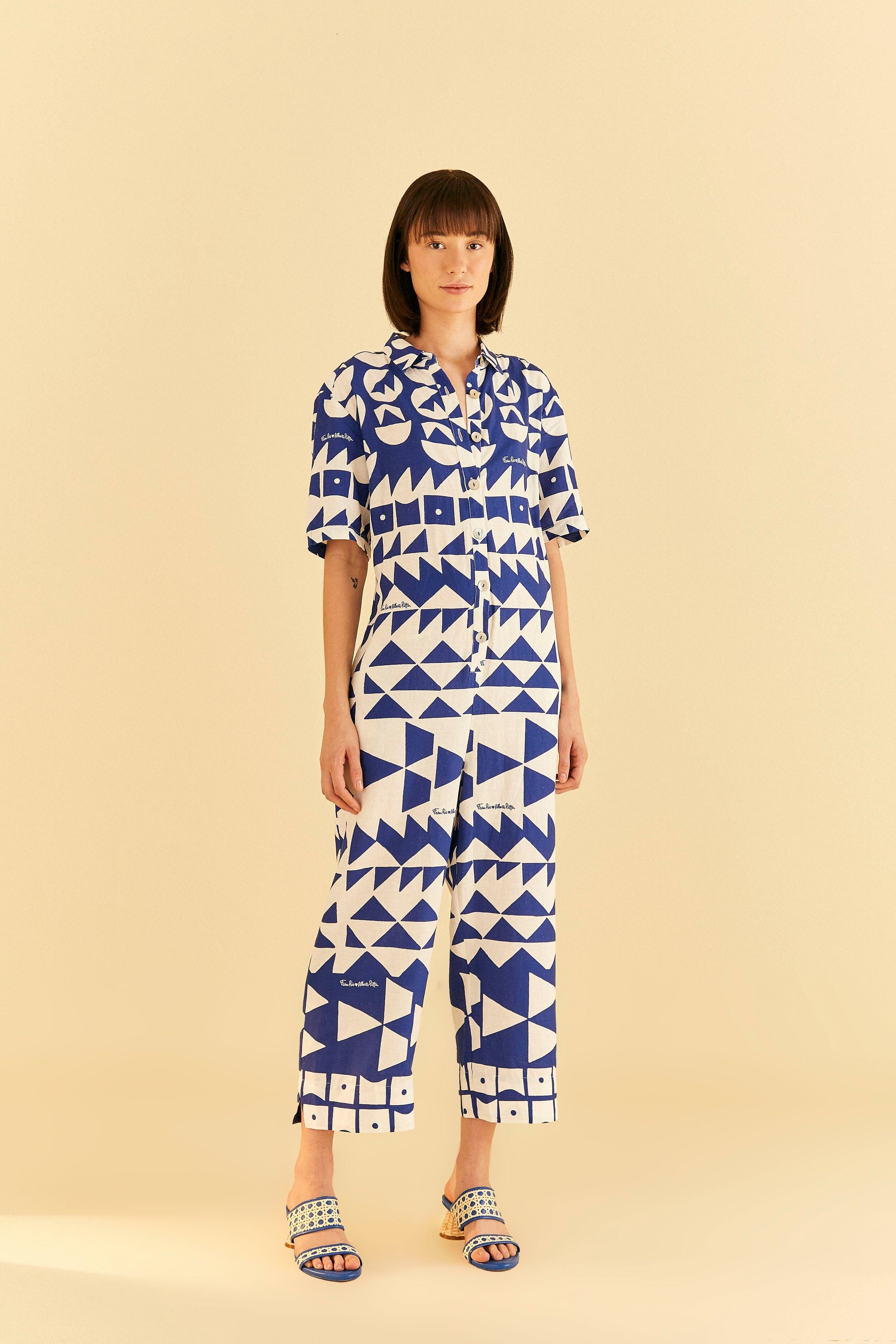 Off-White Pitta Tiles Jumpsuit sold by FARM Rio