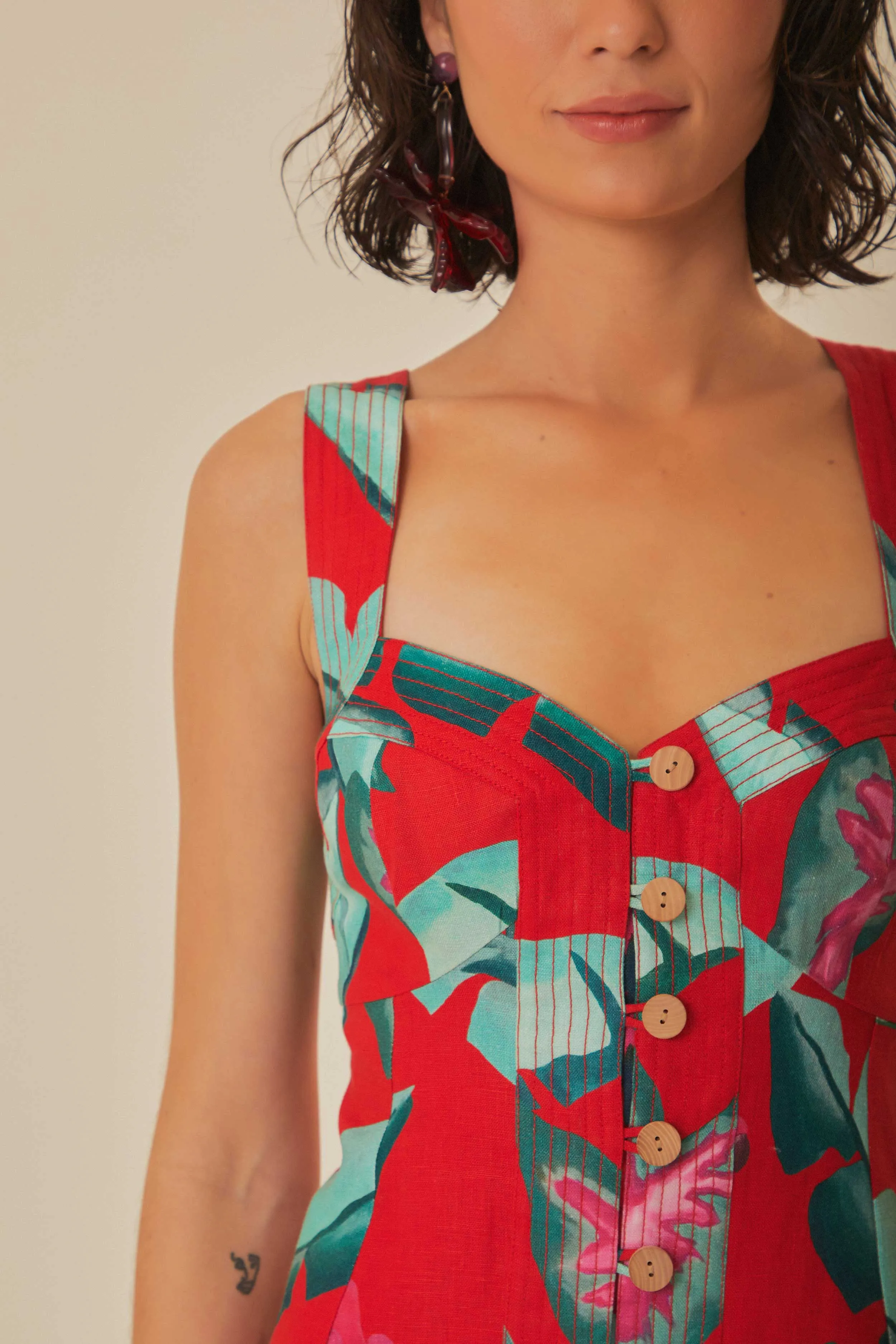 Red Summer Foliage Mini Dress sold by FARM Rio product image thumbnail 3