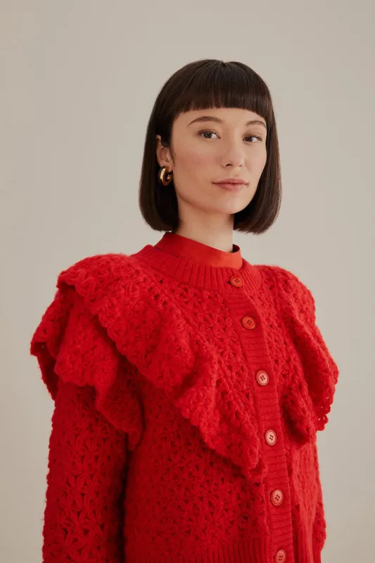 Red Flower Texture Knit Cardigan sold by FARM Rio