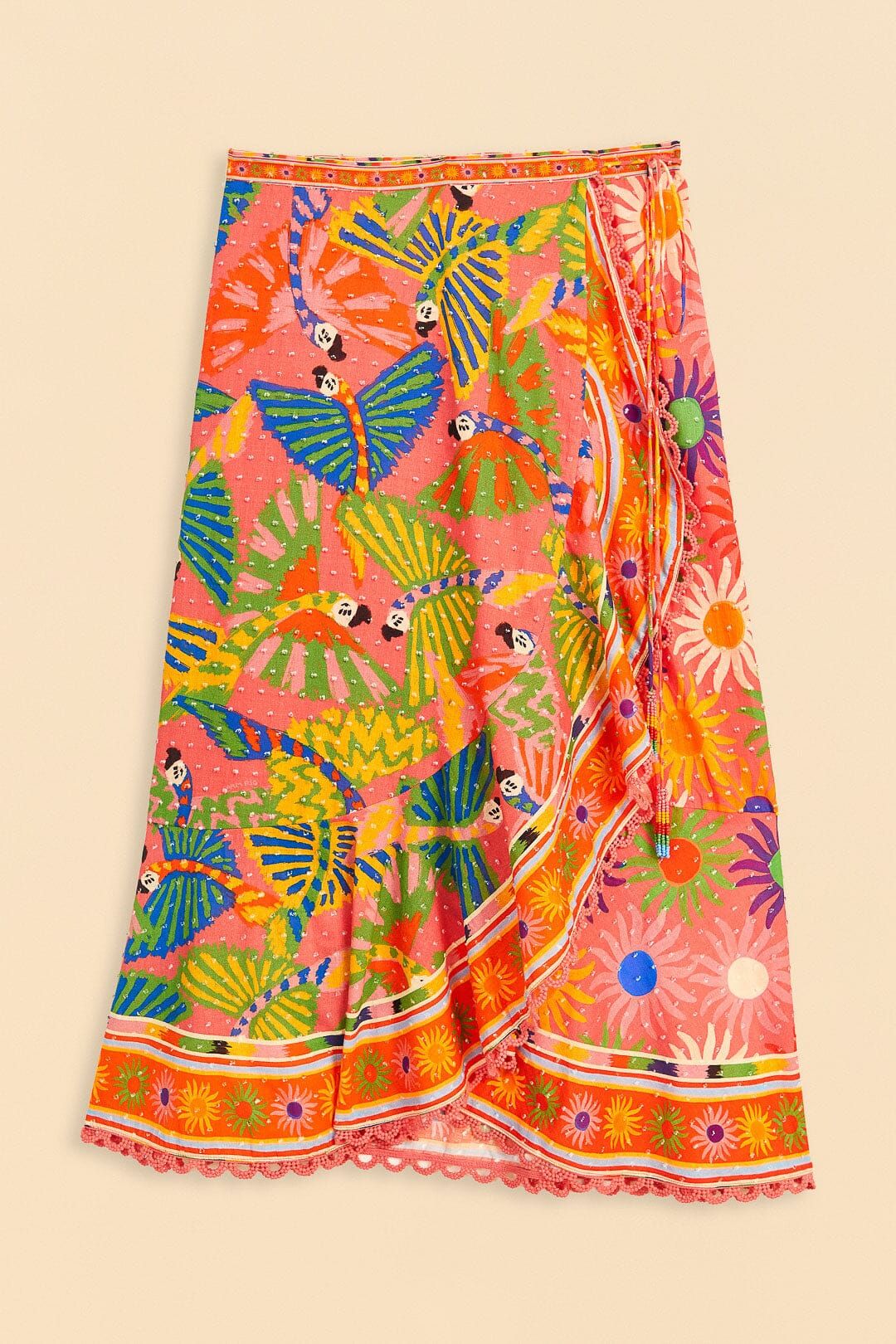 Coral Mixed Graphic Macaws Midi Skirt sold by FARM Rio product image thumbnail 6