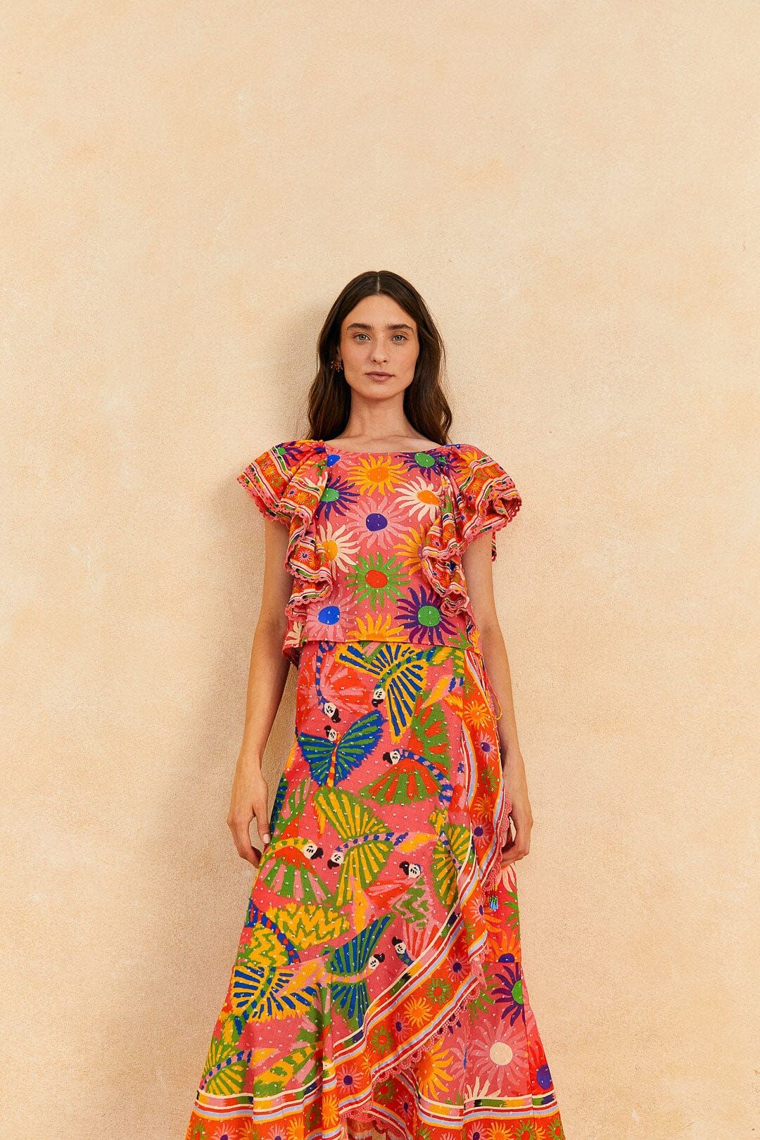 Coral Mixed Graphic Macaws Midi Skirt sold by FARM Rio product image thumbnail 2