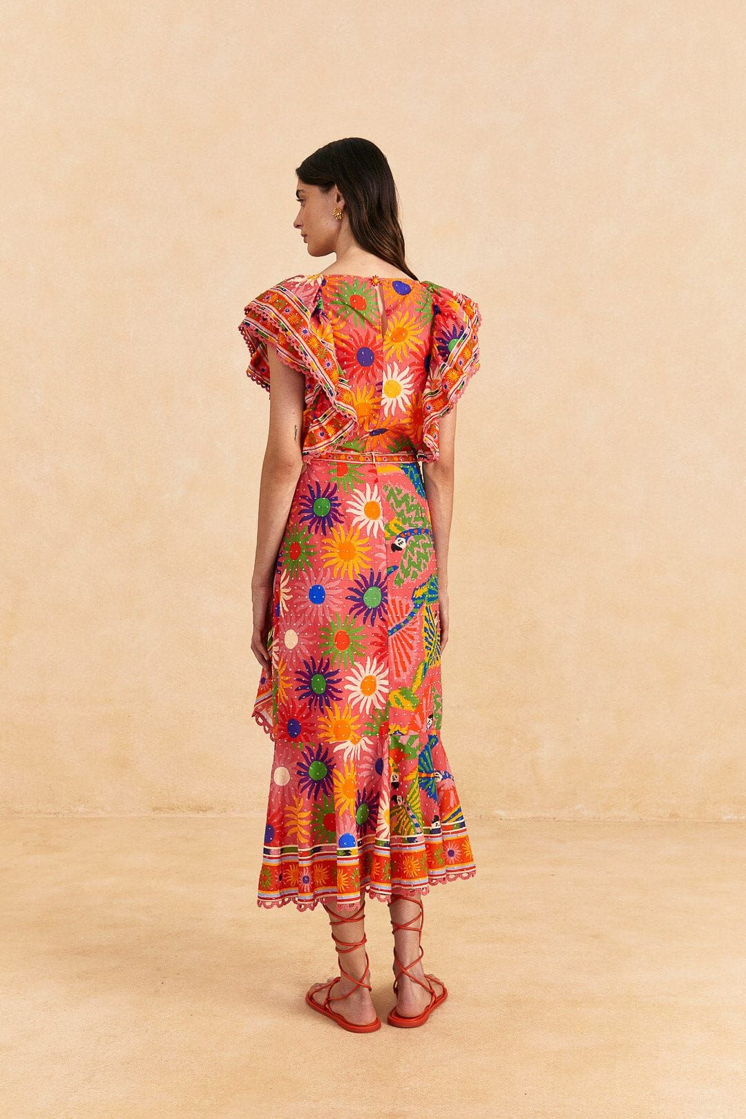 Coral Mixed Graphic Macaws Midi Skirt sold by FARM Rio product image thumbnail 4