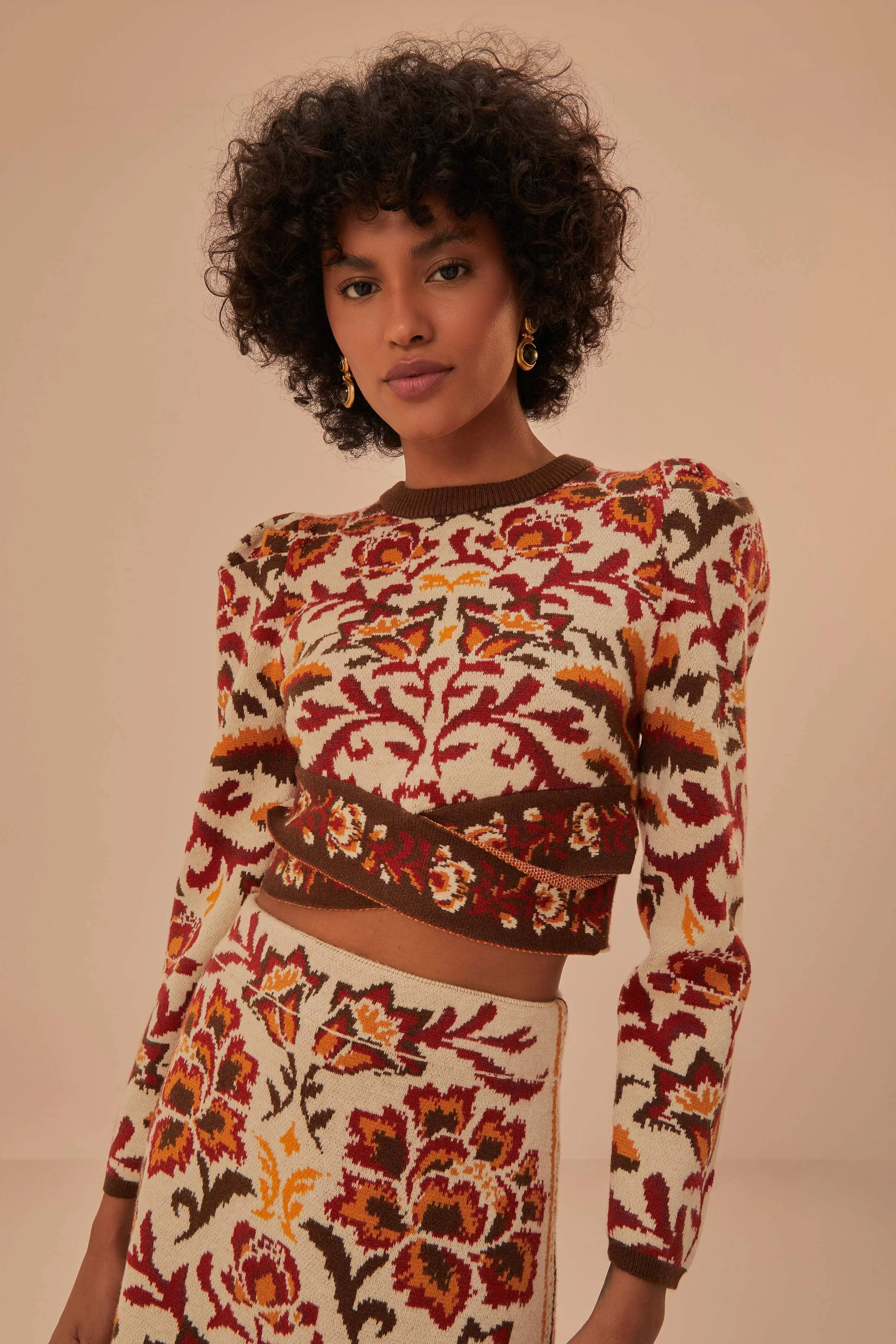 Cream Toucans Scarf Knit Top sold by FARM Rio