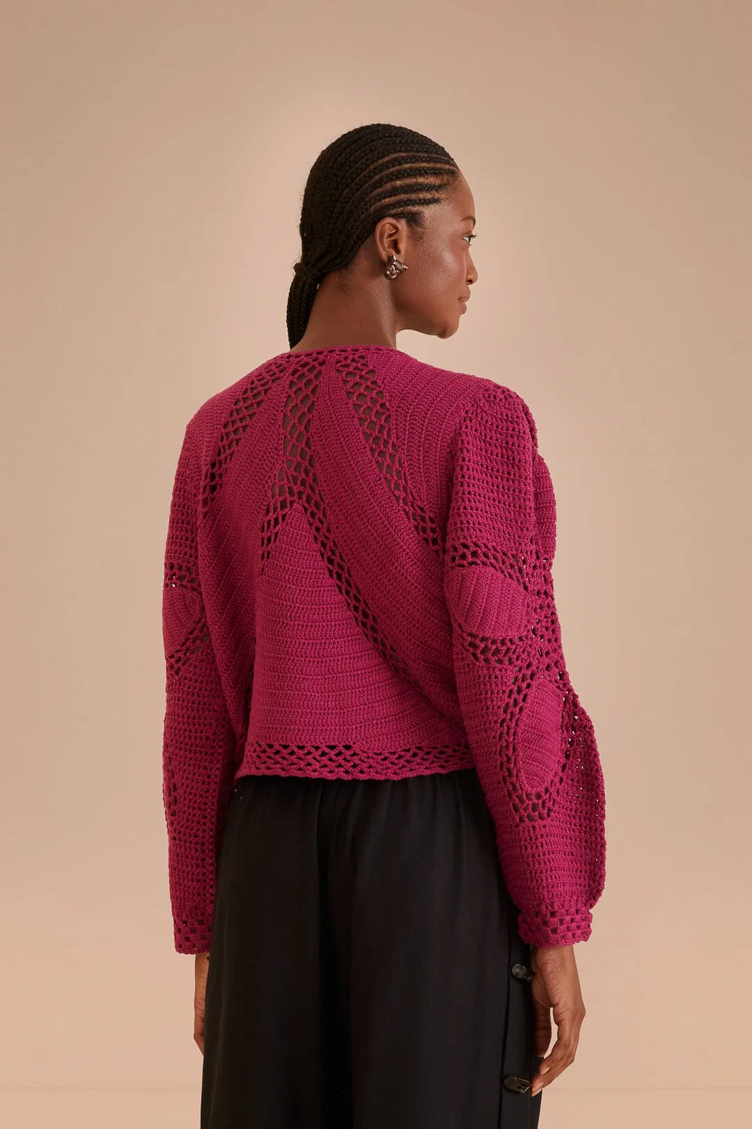 Pink Flower Draw Crochet Cardigan sold by FARM Rio product image thumbnail 3