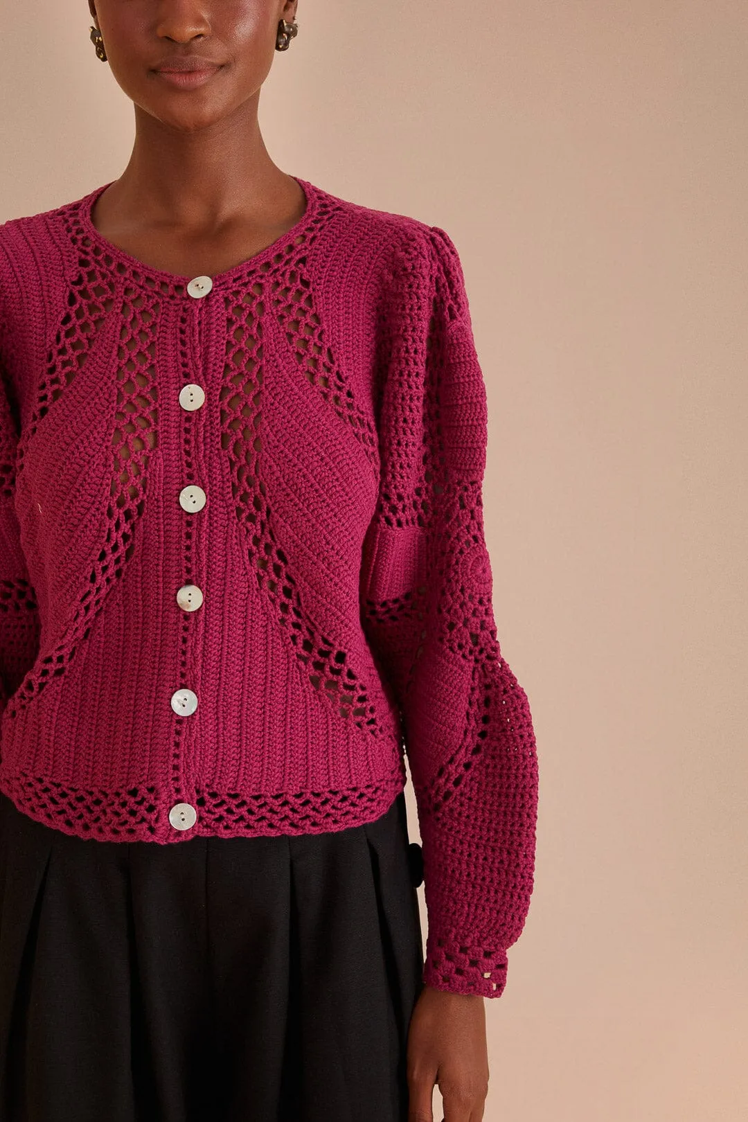 Pink Flower Draw Crochet Cardigan sold by FARM Rio product image thumbnail 2