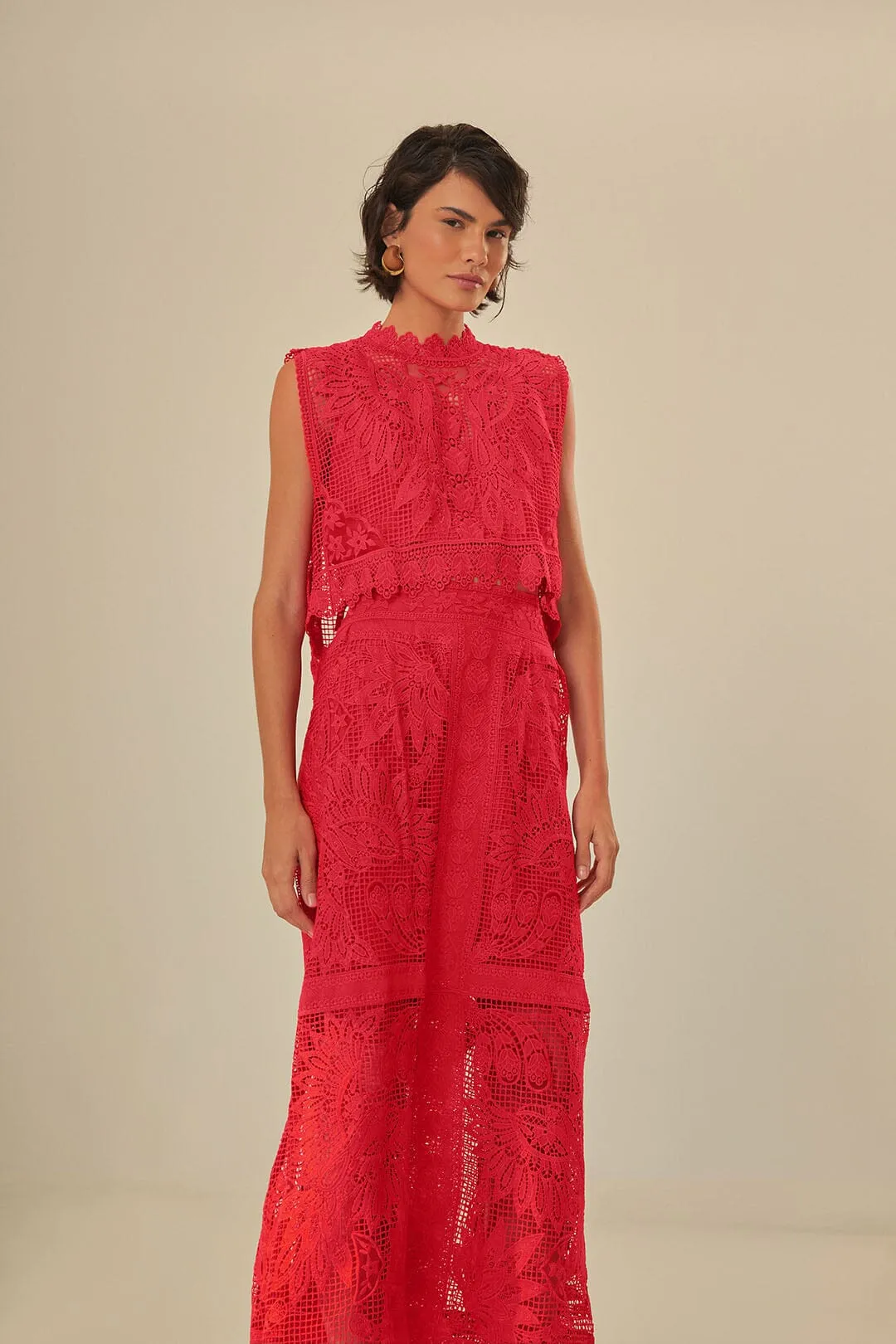 Red Toucan Guipure Midi Skirt sold by FARM Rio product image thumbnail 4