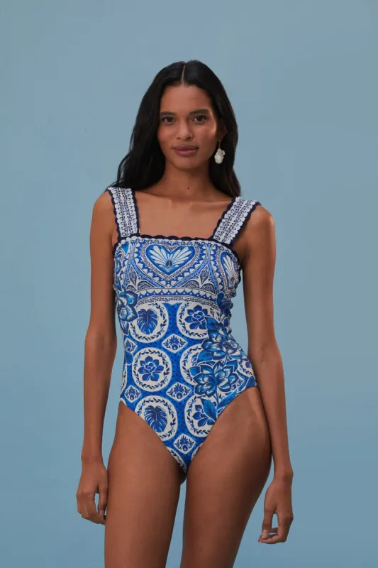 Blue Tile Dream One Piece Swimsuit sold by FARM Rio