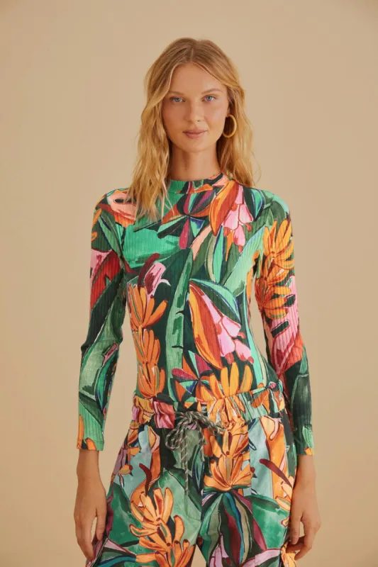 Multicolor Banana Foliage Organic Cotton Bodysuit made by FARM Rio